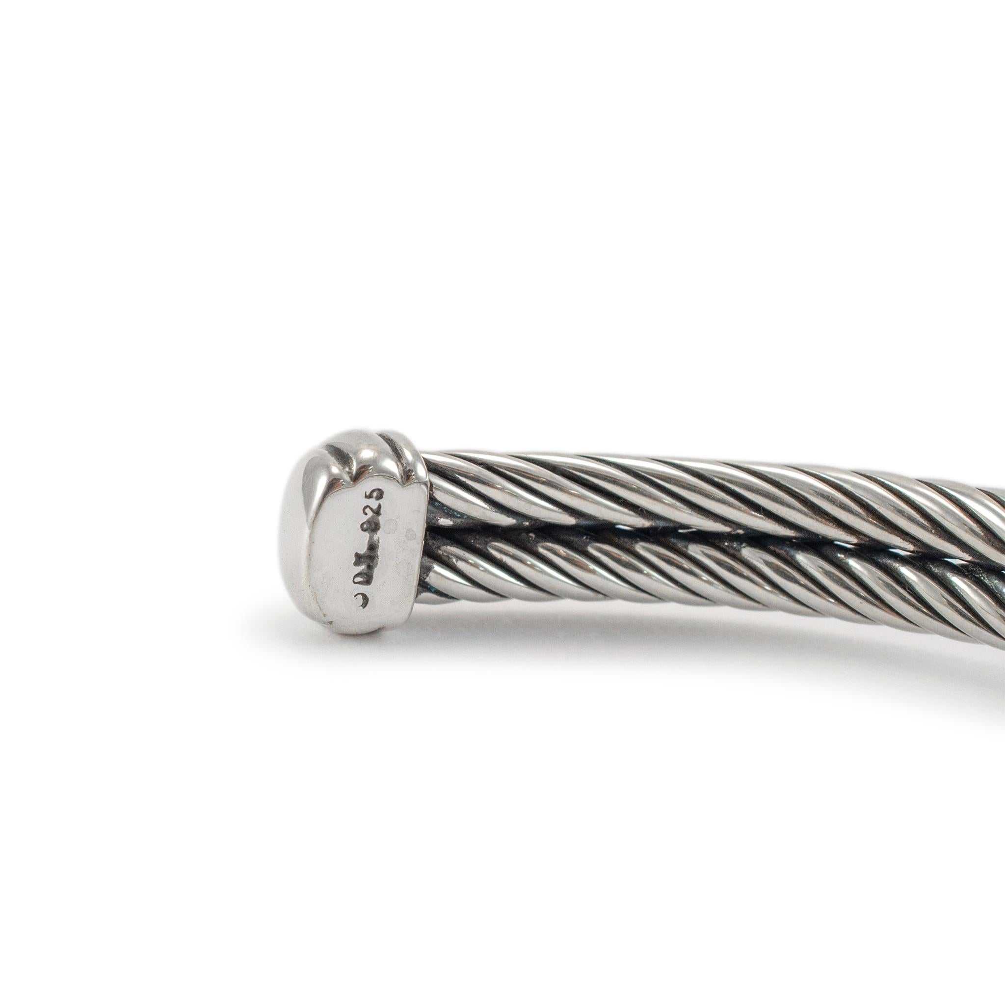 David Yurman 925 Sterlingsilber-Diamant-Doppel-X-Manschettenarmband im Zustand „Hervorragend“ in Houston, TX