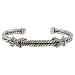 David Yurman 925 Sterlingsilber-Diamant-Doppel-X-Manschettenarmband