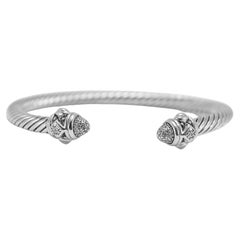 David Yurman 925 Sterling Silver Diamond Renaissance Classic Cable Cuff Bracelet