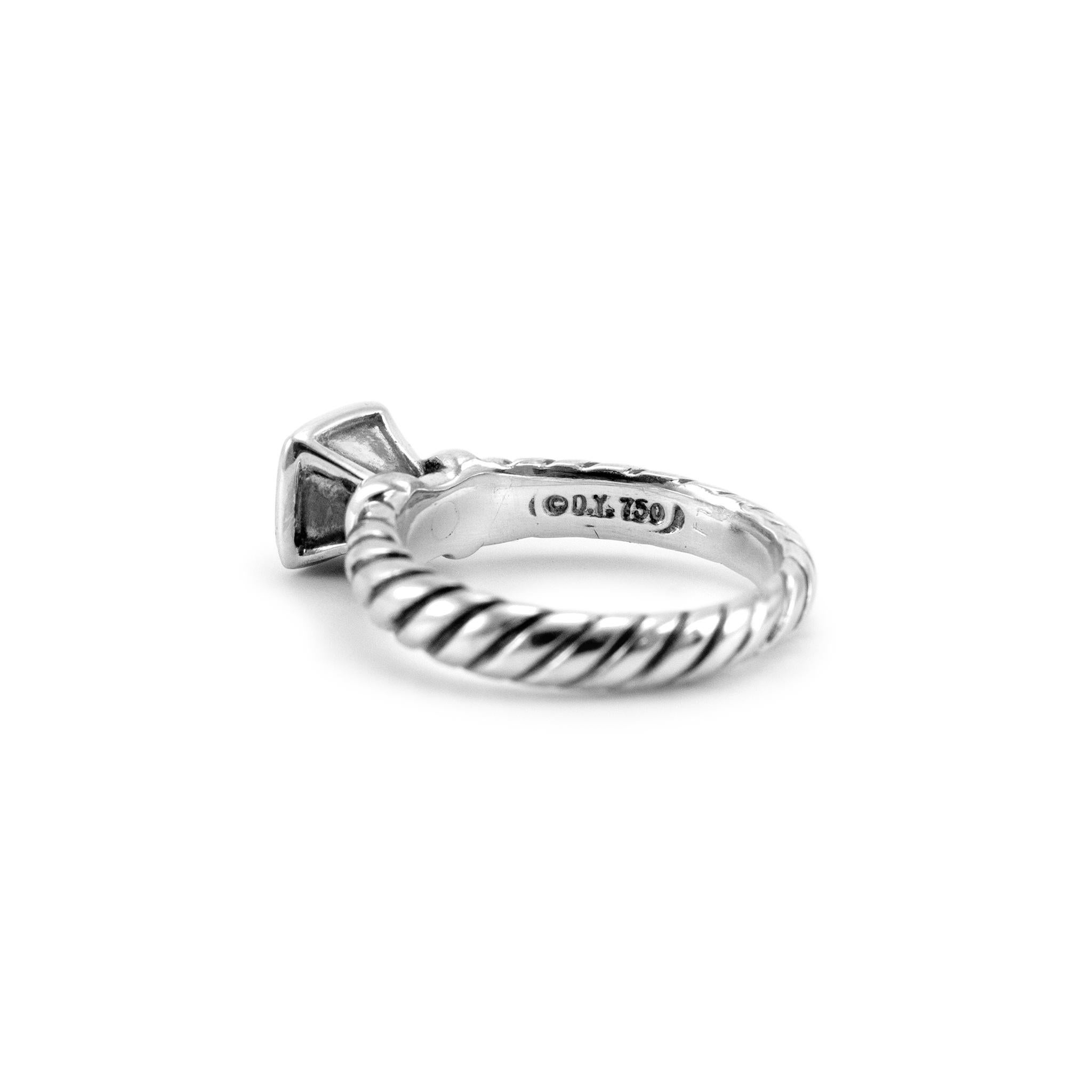 David Yurman 925 Sterling Silver & Gold Cable Square Diamond Engagement Ring For Sale 1