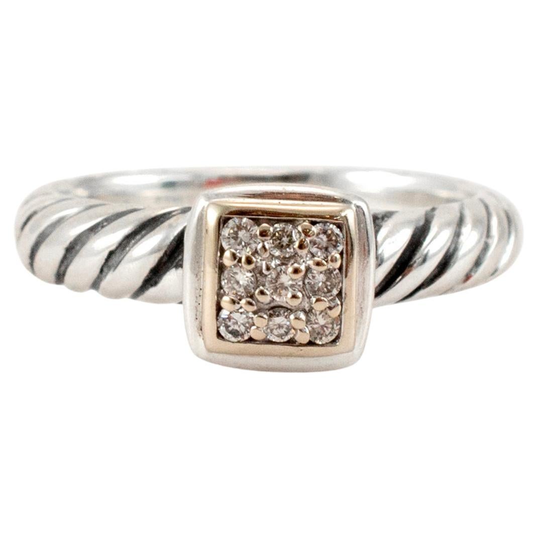 David Yurman 925 Sterling Silver & Gold Cable Square Diamond Engagement Ring