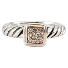 David Yurman 925 Sterling Silver & Gold Cable Square Diamond Engagement Ring