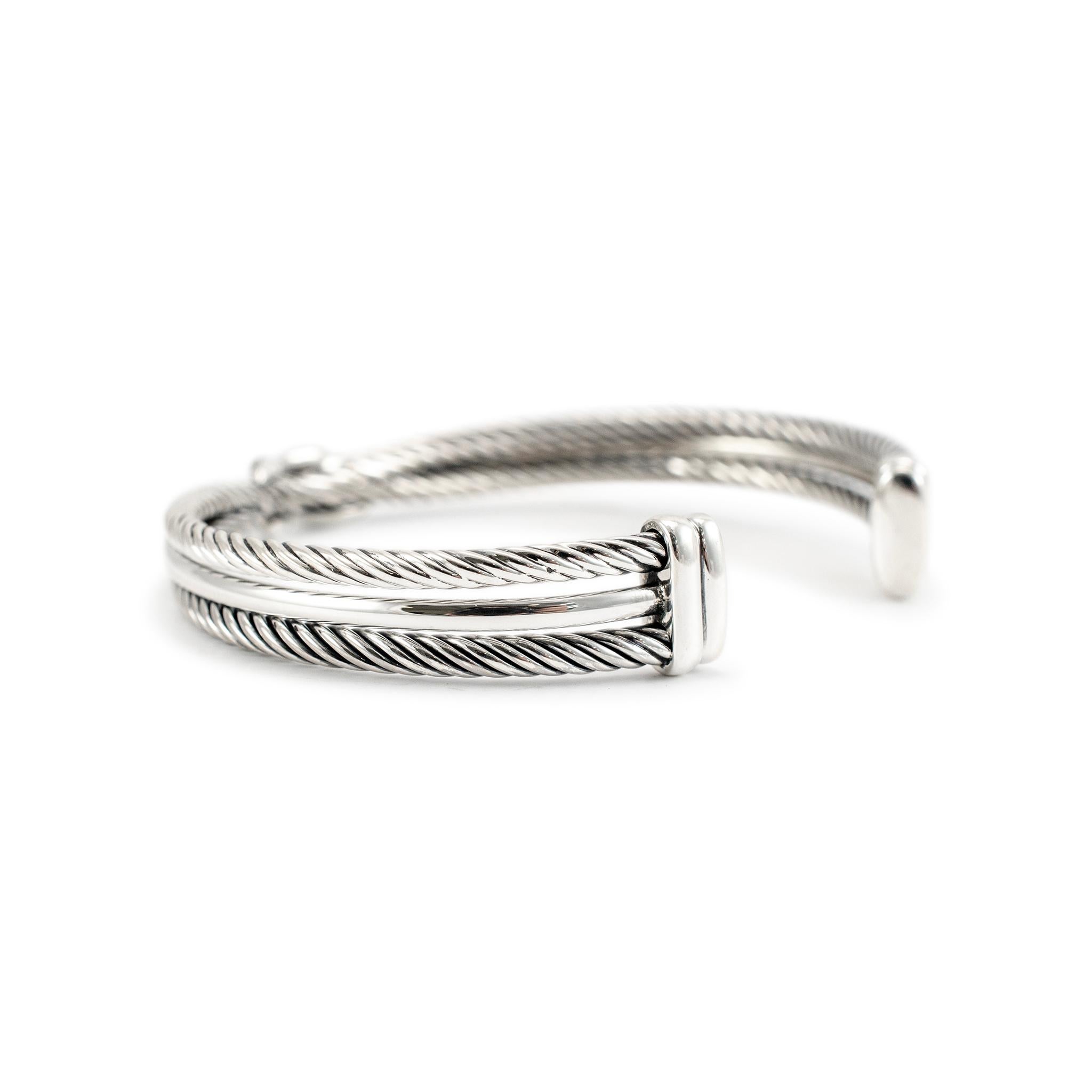 David Yurman 925 Sterlingsilber Medium Diamant Crossover X-Armband (Rundschliff)