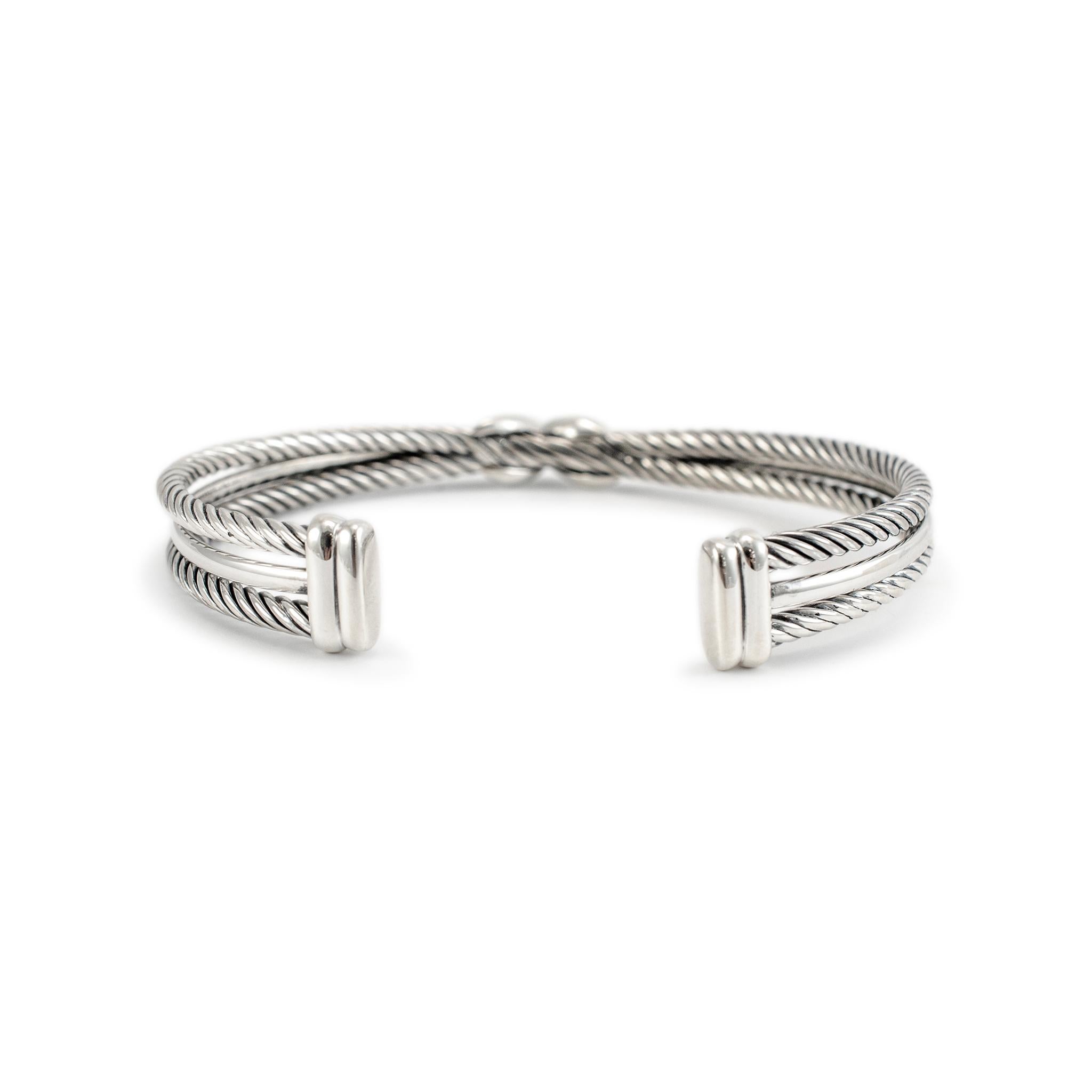 David Yurman 925 Sterlingsilber Medium Diamant Crossover X-Armband im Zustand „Hervorragend“ in Houston, TX