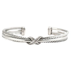 David Yurman 925 Sterlingsilber Medium Diamant Crossover X-Armband
