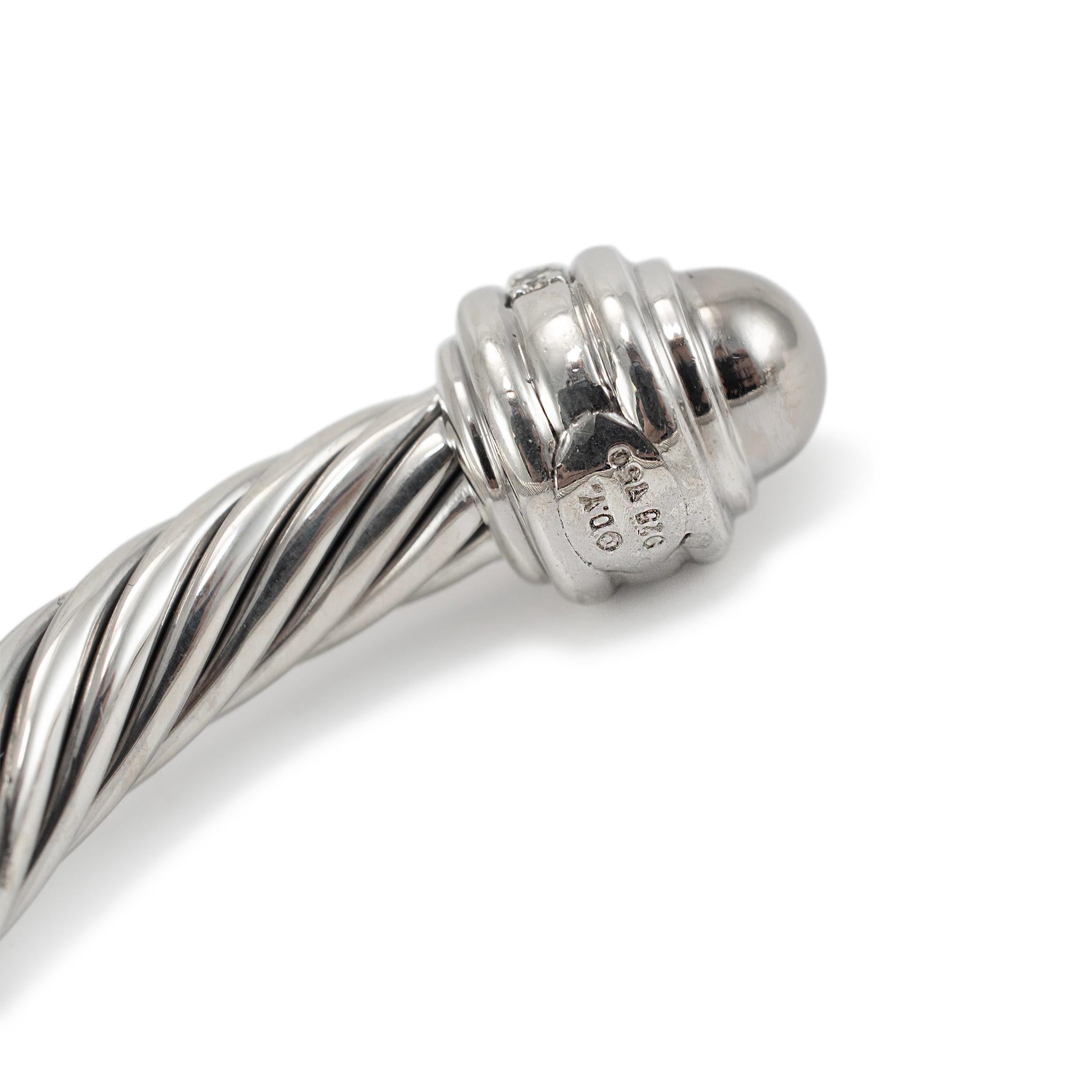 David Yurman 925 Sterling Silber Medium Diamanten Classic Kabel Manschette Armband Damen