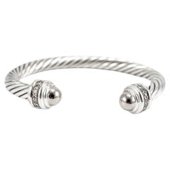 David Yurman 925 Sterling Silber Medium Diamanten Classic Kabel Manschette Armband