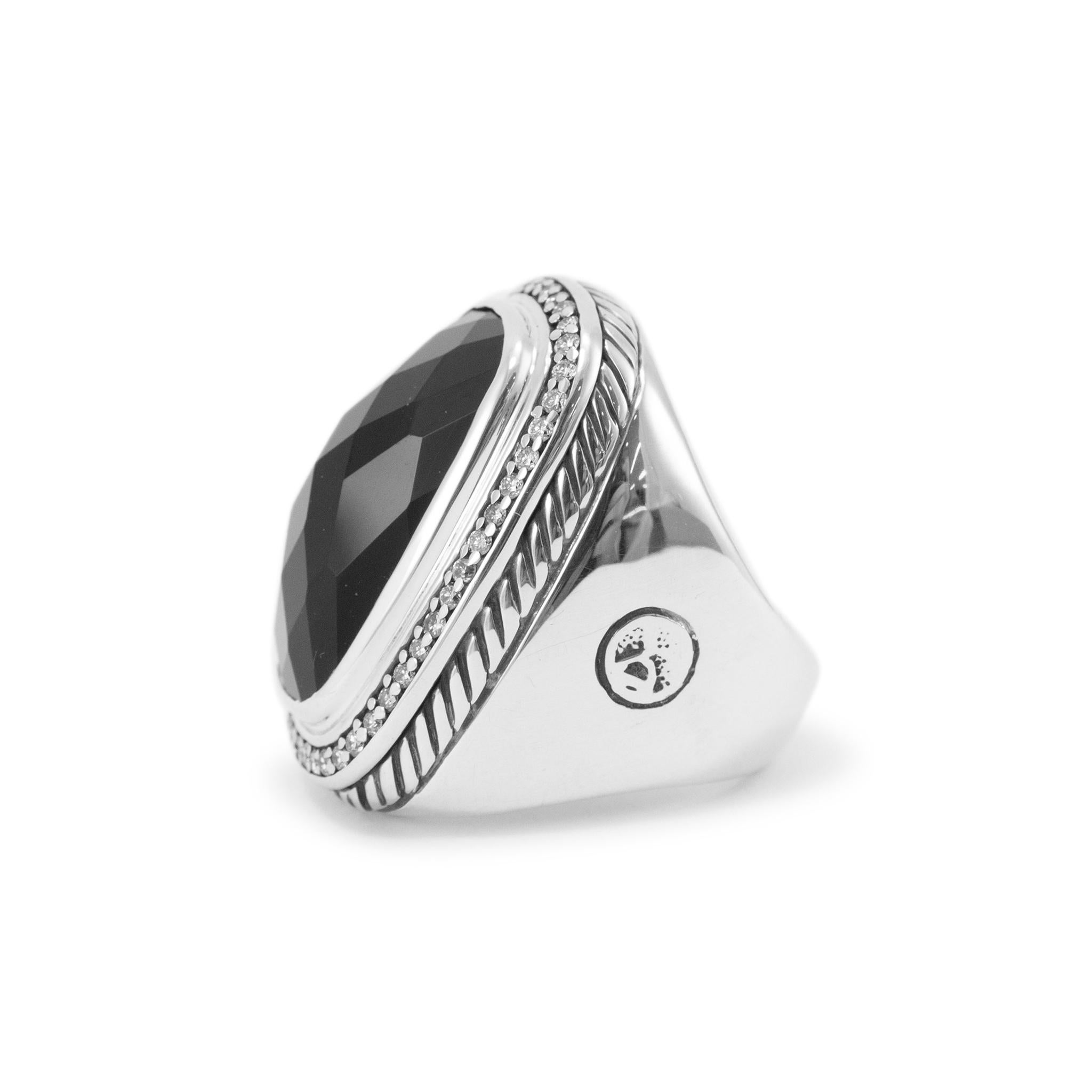 Cushion Cut David Yurman 925 Sterling Silver Onyx Halo Diamond Albion Cocktail Ring For Sale