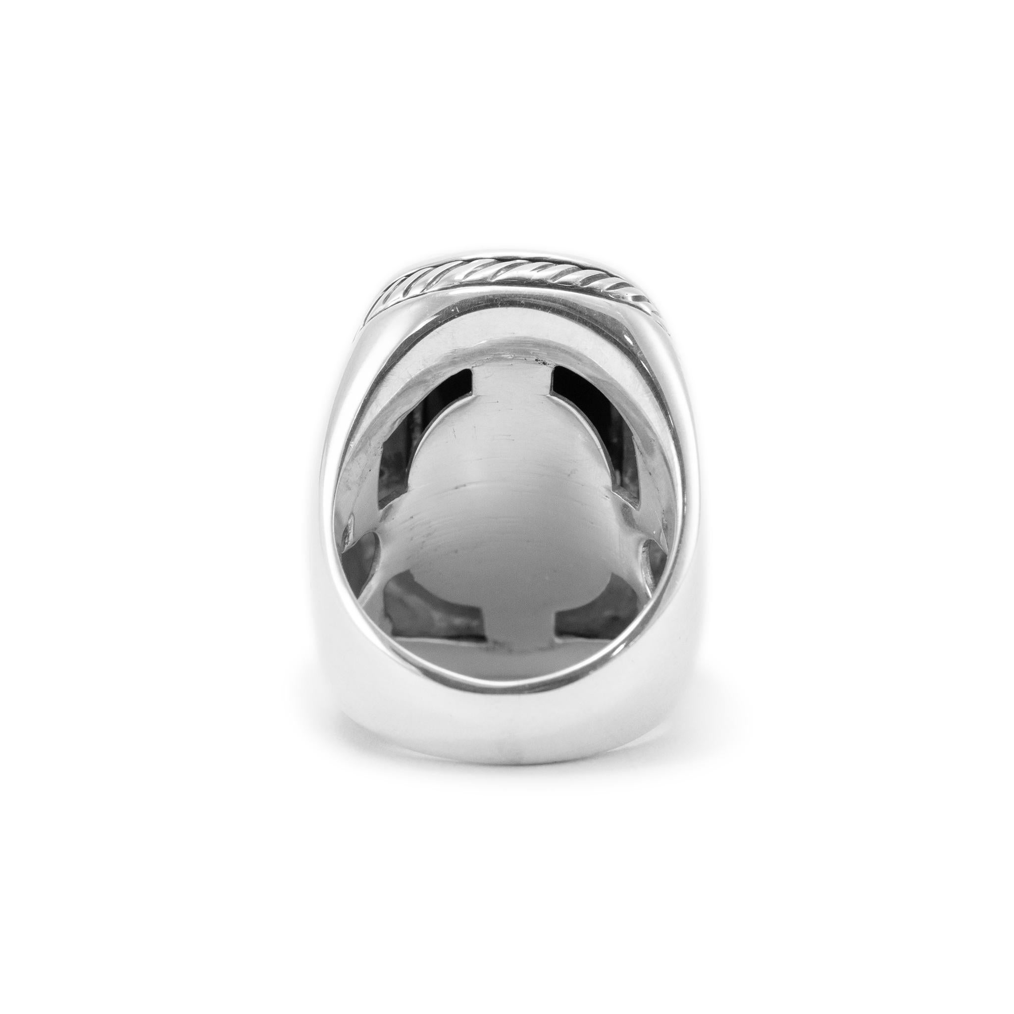 Women's David Yurman 925 Sterling Silver Onyx Halo Diamond Albion Cocktail Ring For Sale
