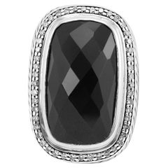 David Yurman 925 Sterling Silver Onyx Halo Diamond Albion Cocktail Ring