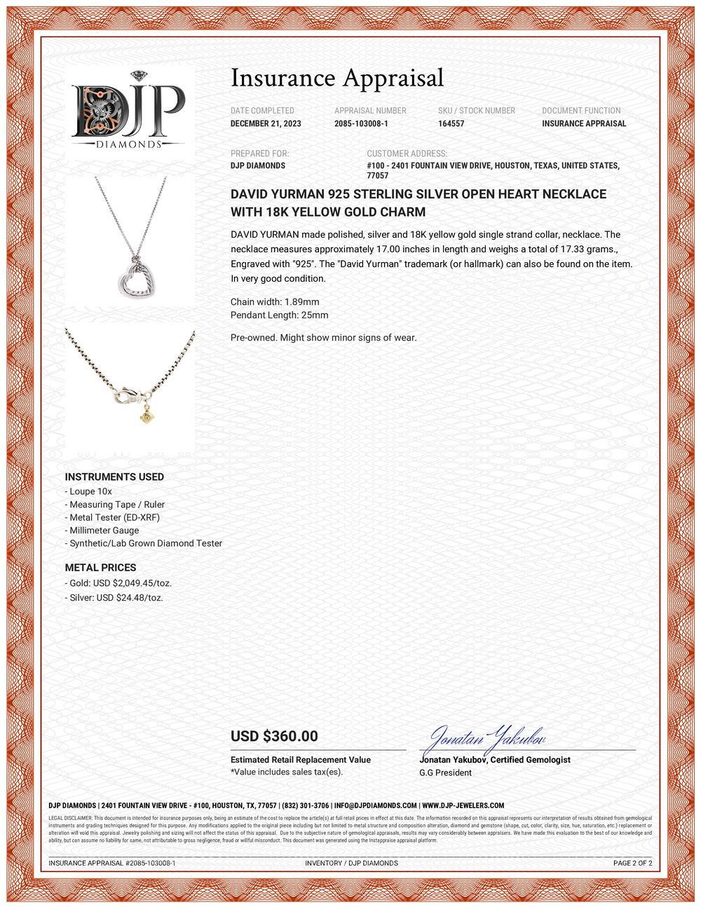 Offene Herz-Halskette aus Sterlingsilber von David Yurman 925 mit 18 Karat Gelbgold-Anhänger 3