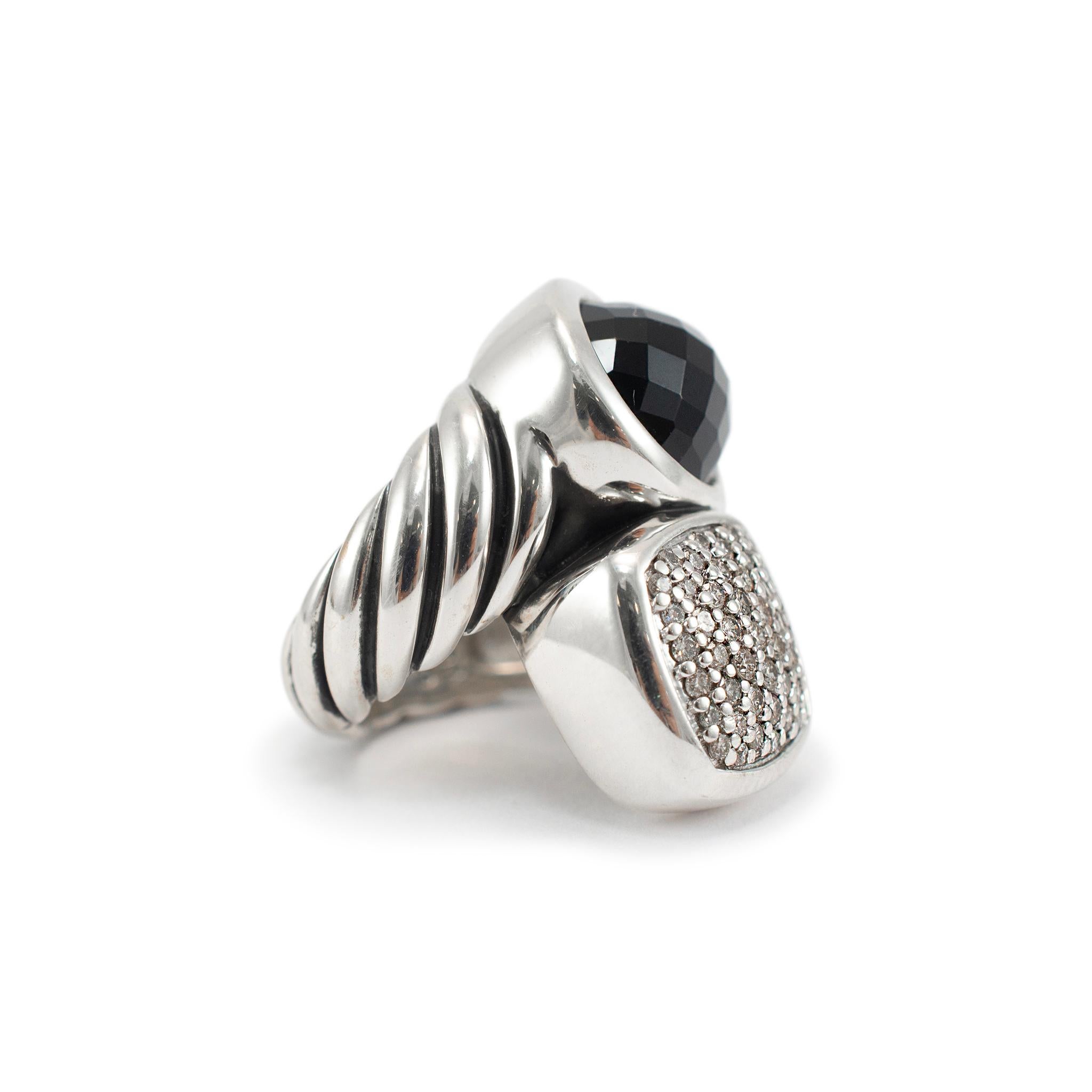 David Yurman 925 Sterling Silver Oval Black Onyx & Pave Diamond Cocktail Ring In Excellent Condition In Houston, TX