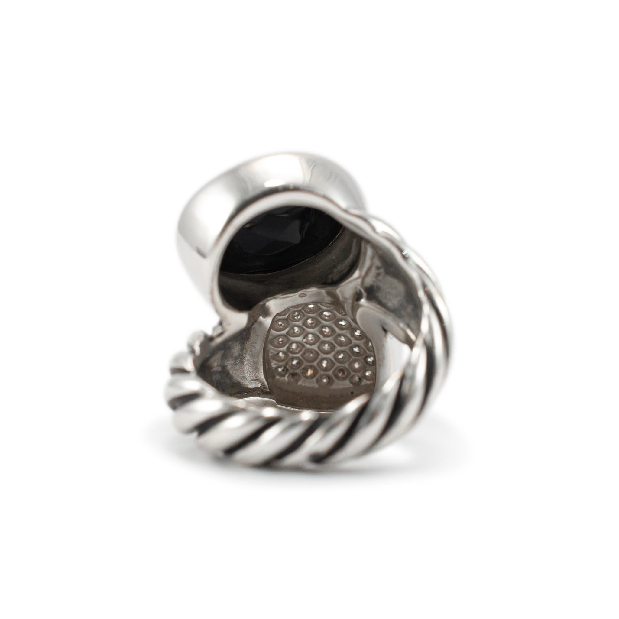 Women's David Yurman 925 Sterling Silver Oval Black Onyx & Pave Diamond Cocktail Ring