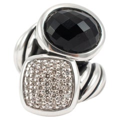 David Yurman 925 Sterling Silver Oval Black Onyx & Pave Diamond Cocktail Ring