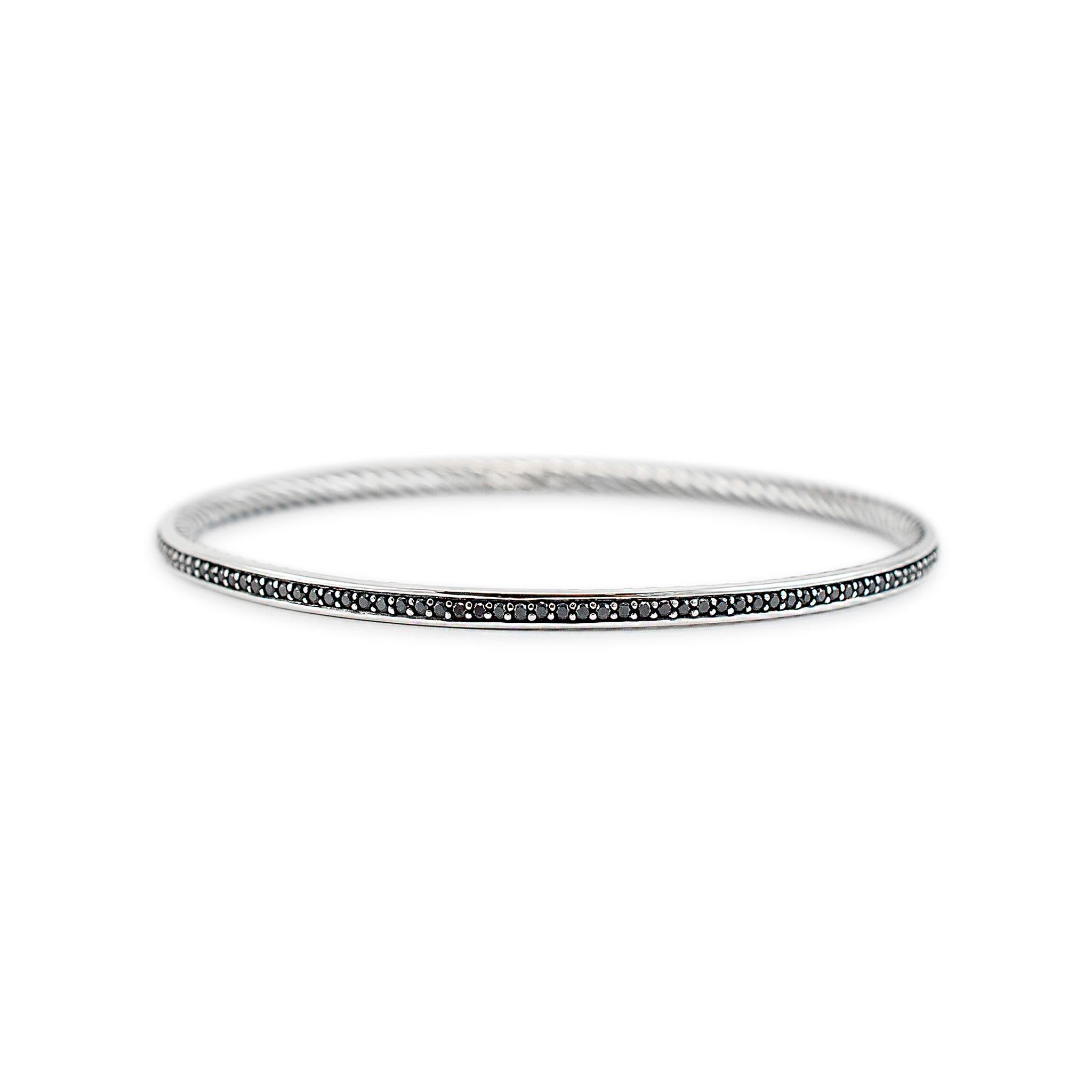 David Yurman 925 Sterlingsilber Pave Schwarzer Diamant-Kabel-Armreif im Zustand „Hervorragend“ in Houston, TX