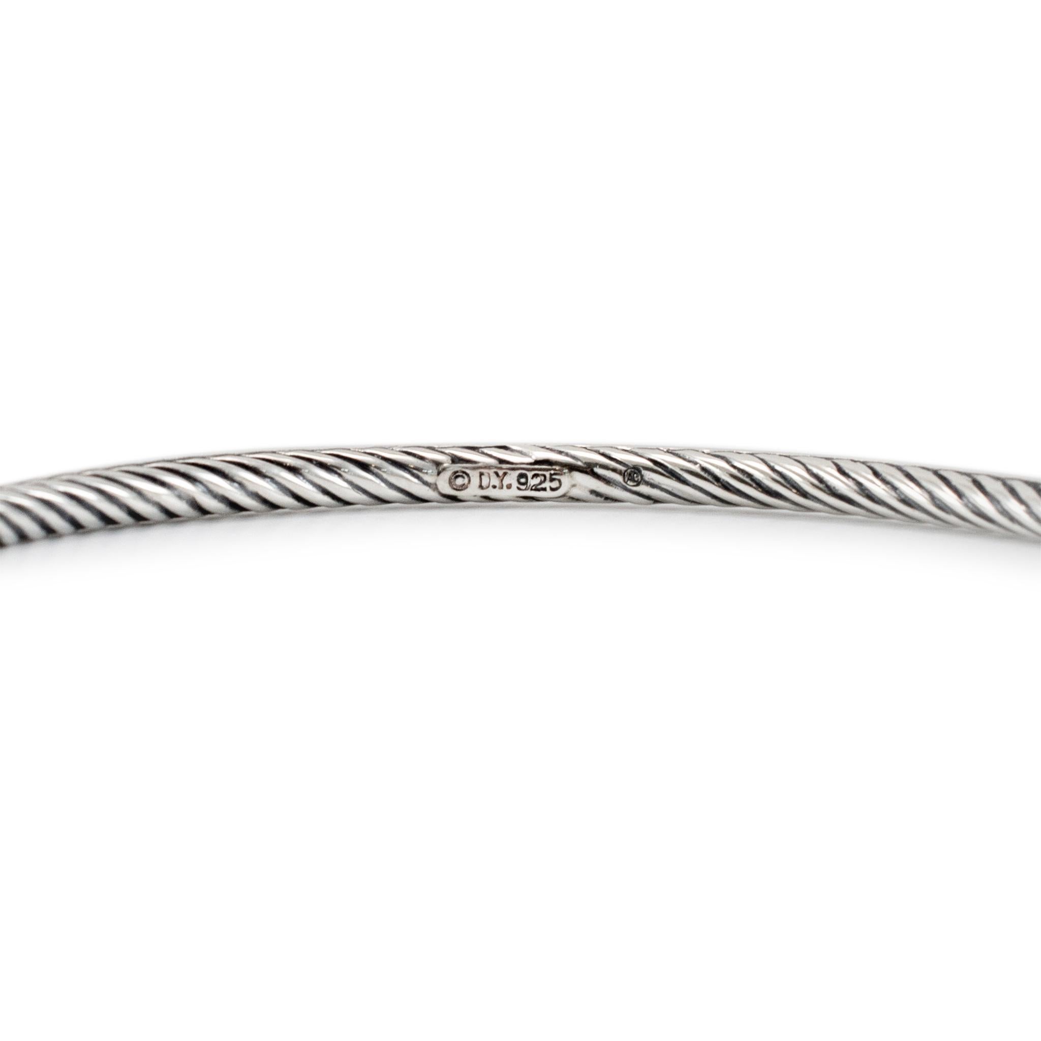 David Yurman 925 Sterlingsilber Pave Schwarzer Diamant-Kabel-Armreif für Damen oder Herren