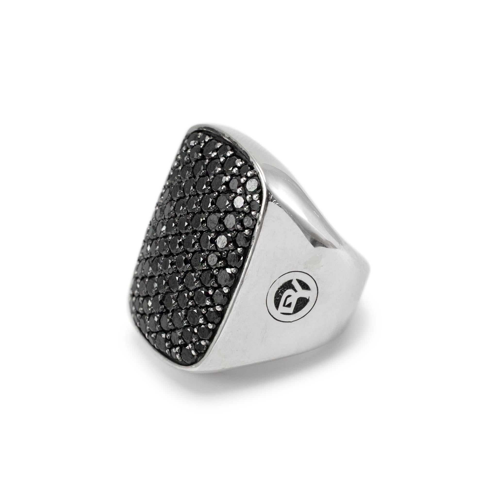 Round Cut David Yurman 925 Sterling Silver Pave Black Diamonds Cocktail Ring For Sale