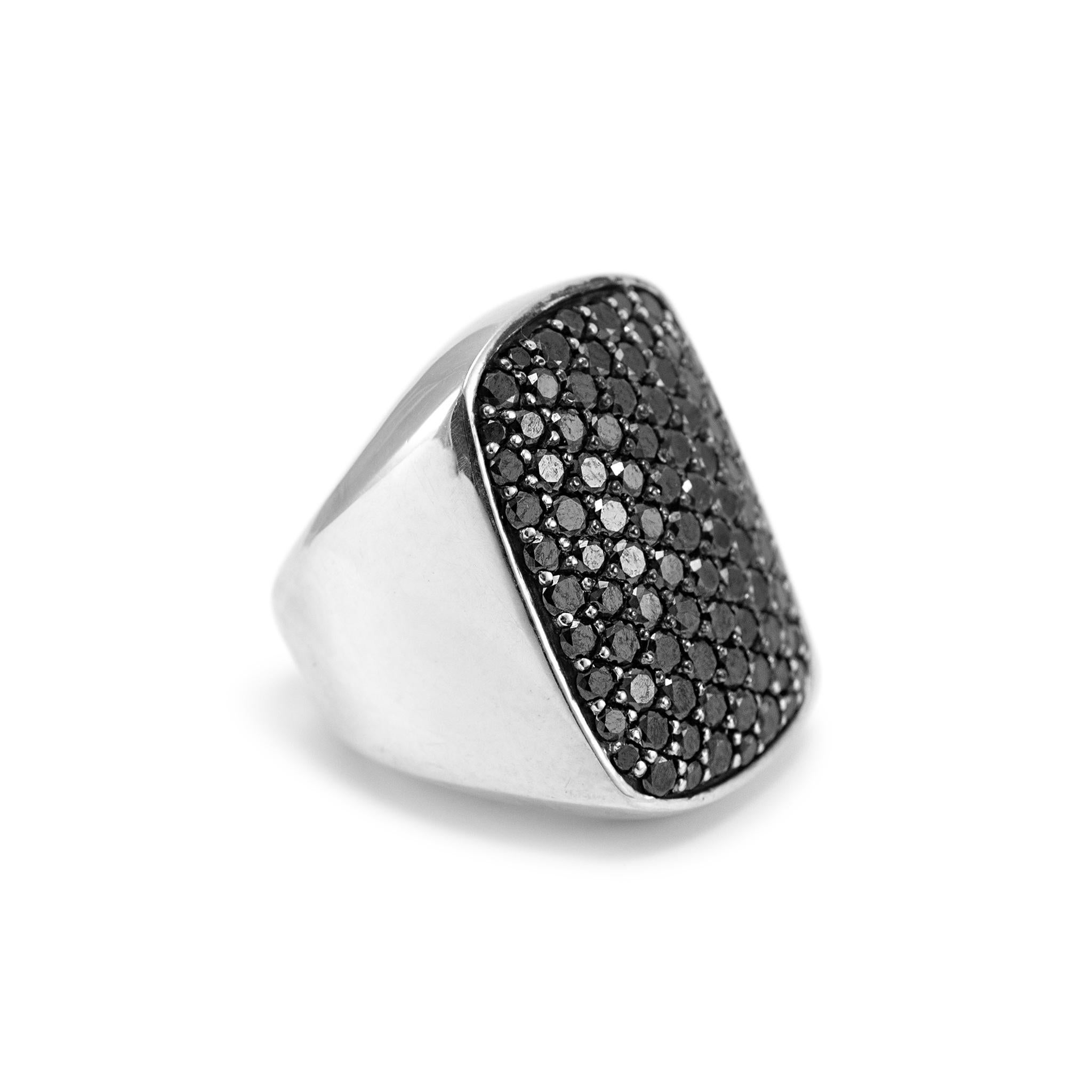 David Yurman 925 Sterling Silver Pave Black Diamonds Cocktail Ring In Excellent Condition For Sale In Houston, TX