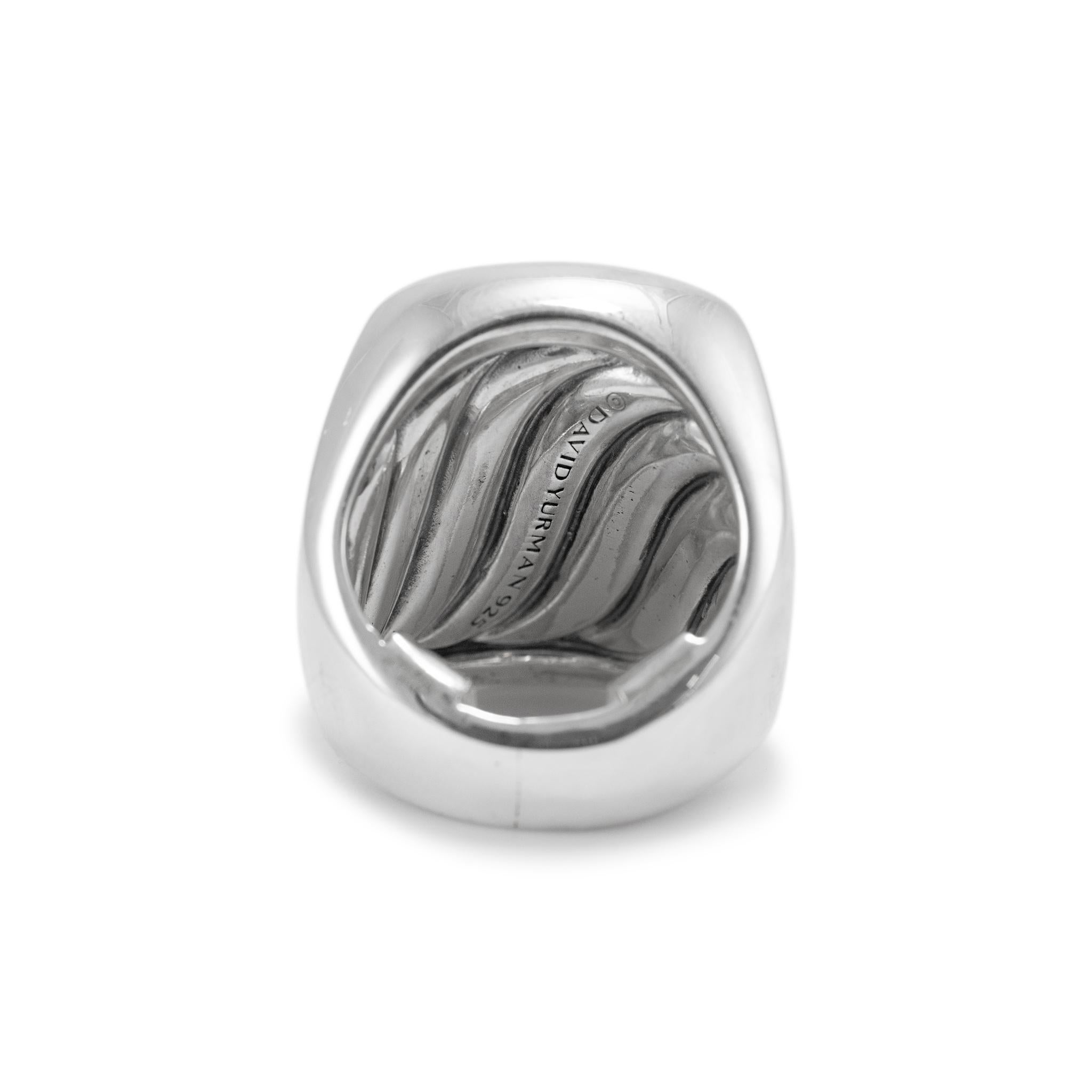 Women's David Yurman 925 Sterling Silver Pave Black Diamonds Cocktail Ring For Sale