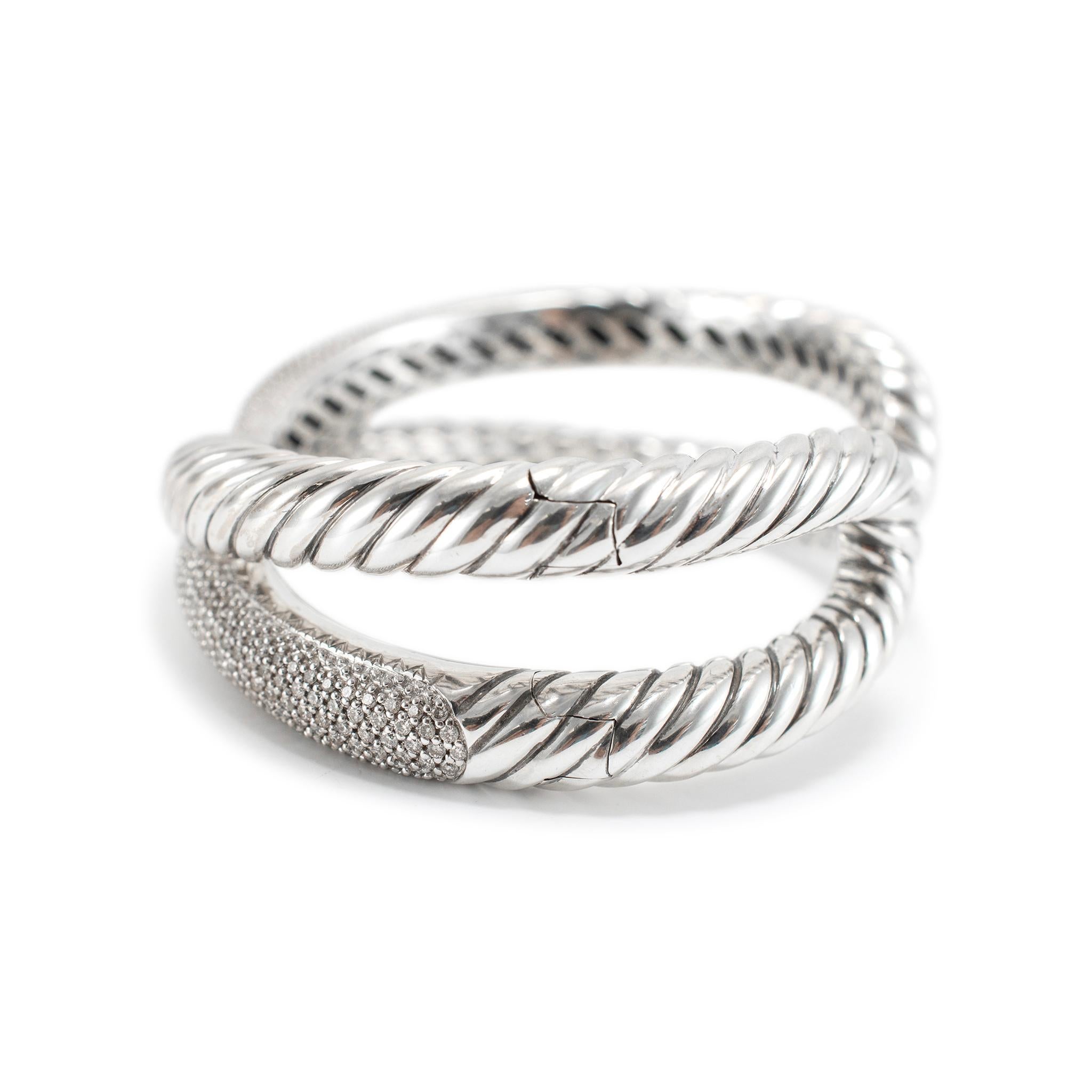 David Yurman 925 Sterlingsilber Pave Crossover X Manschettenarmband (Rundschliff)