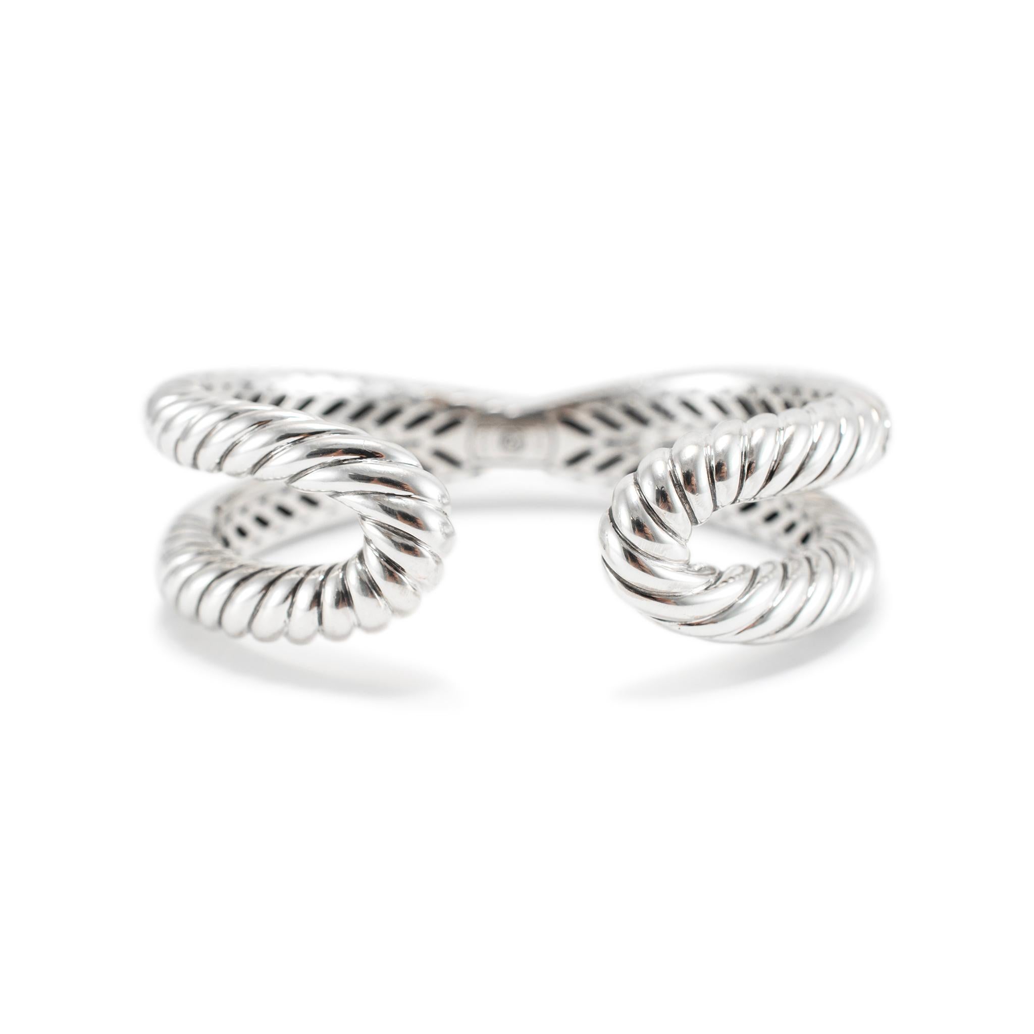 David Yurman 925 Sterlingsilber Pave Crossover X Manschettenarmband Damen