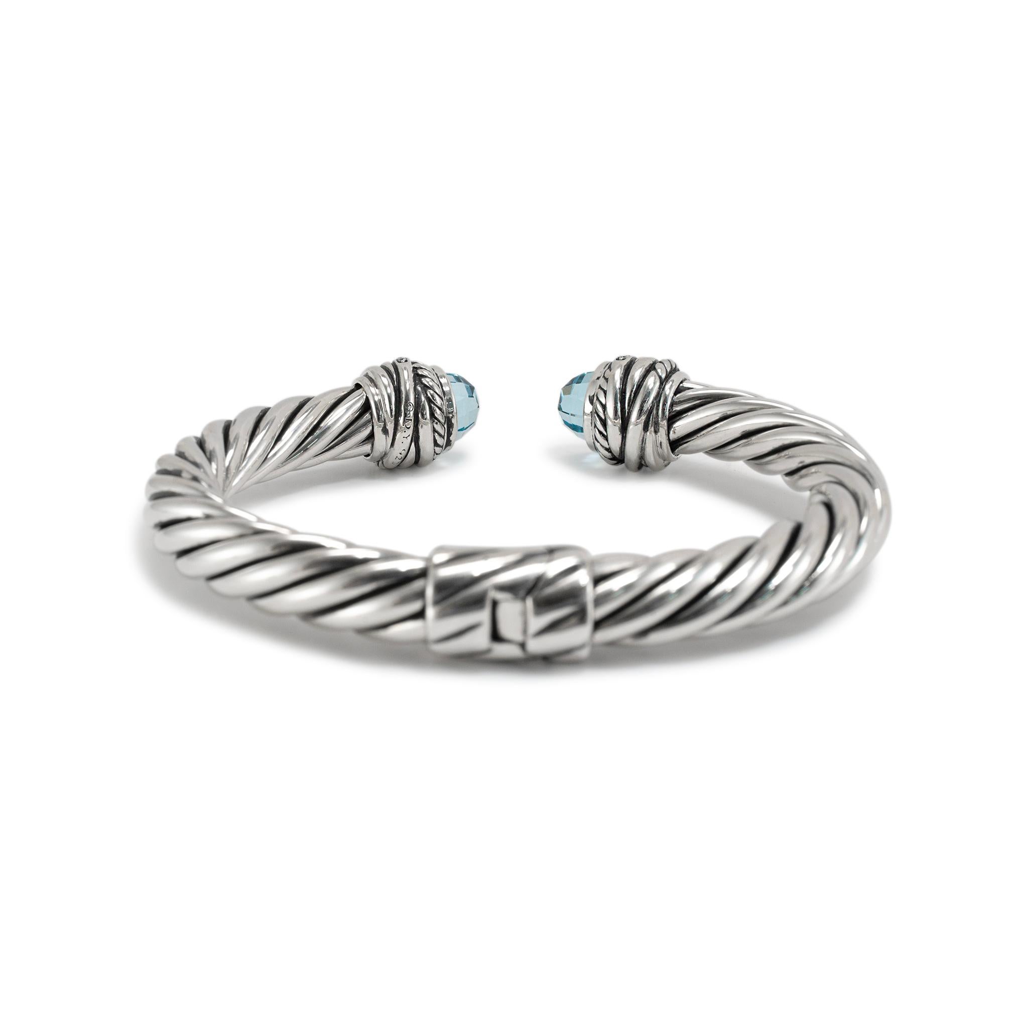 Taglio rotondo David Yurman Bracciale classico a cavo in argento 925 con topazio e diamanti in vendita