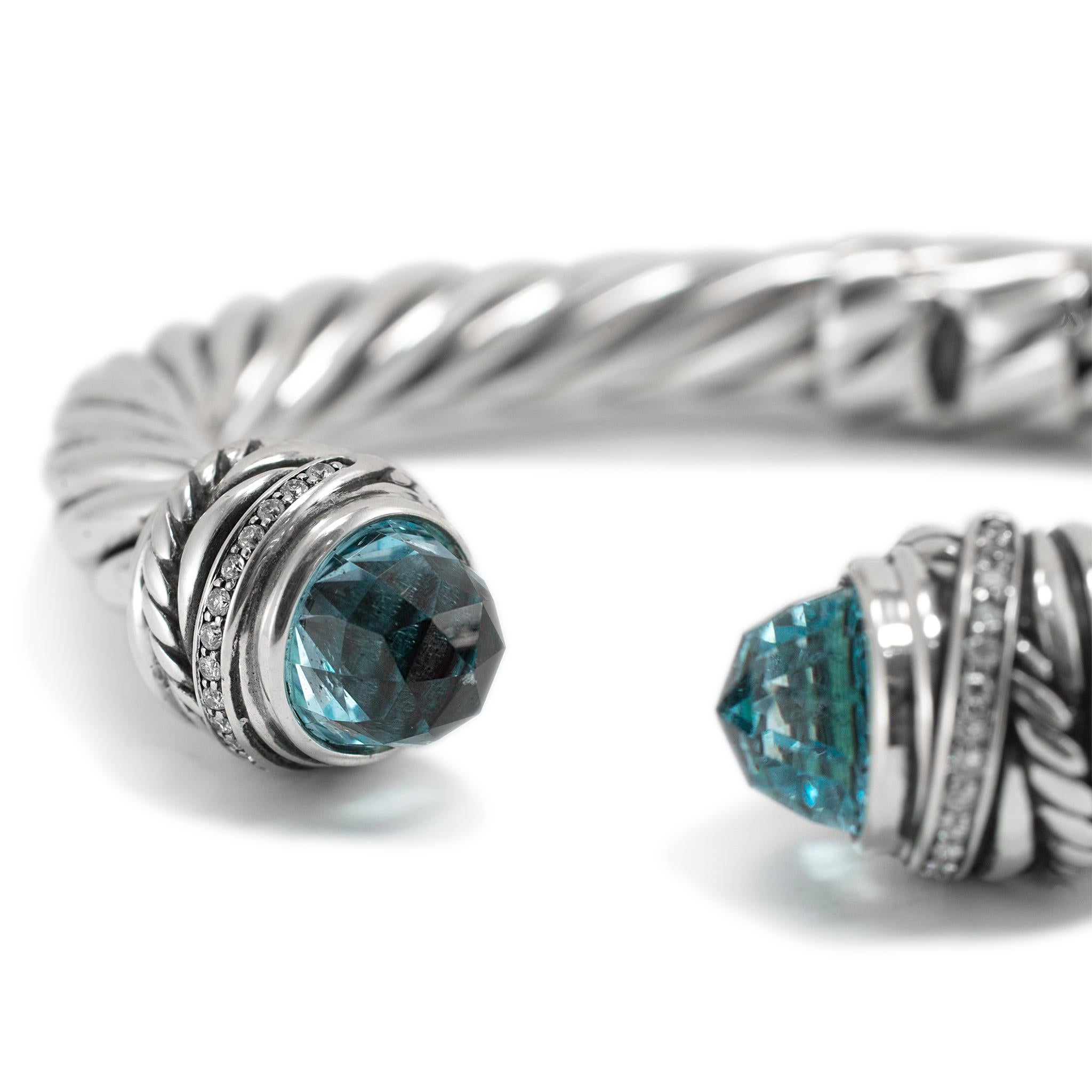 Donna David Yurman Bracciale classico a cavo in argento 925 con topazio e diamanti in vendita