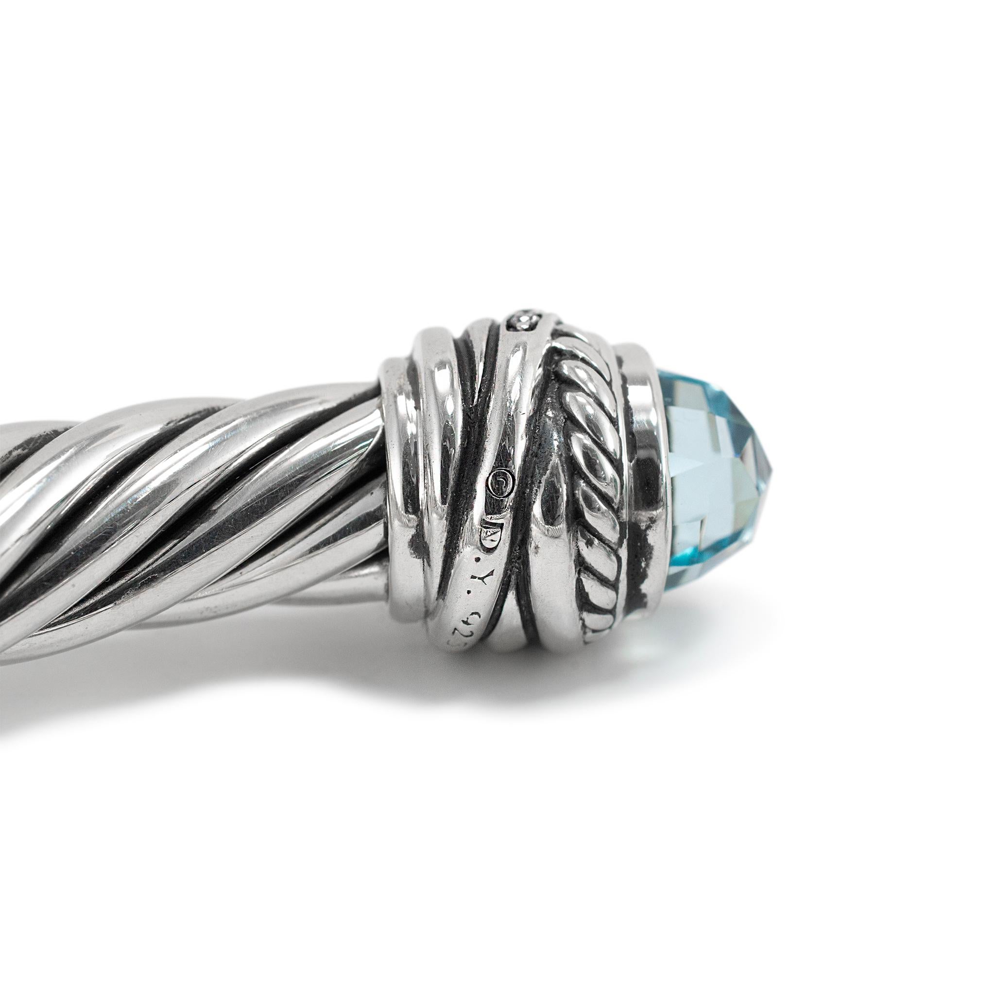 David Yurman Bracciale classico a cavo in argento 925 con topazio e diamanti in vendita 1