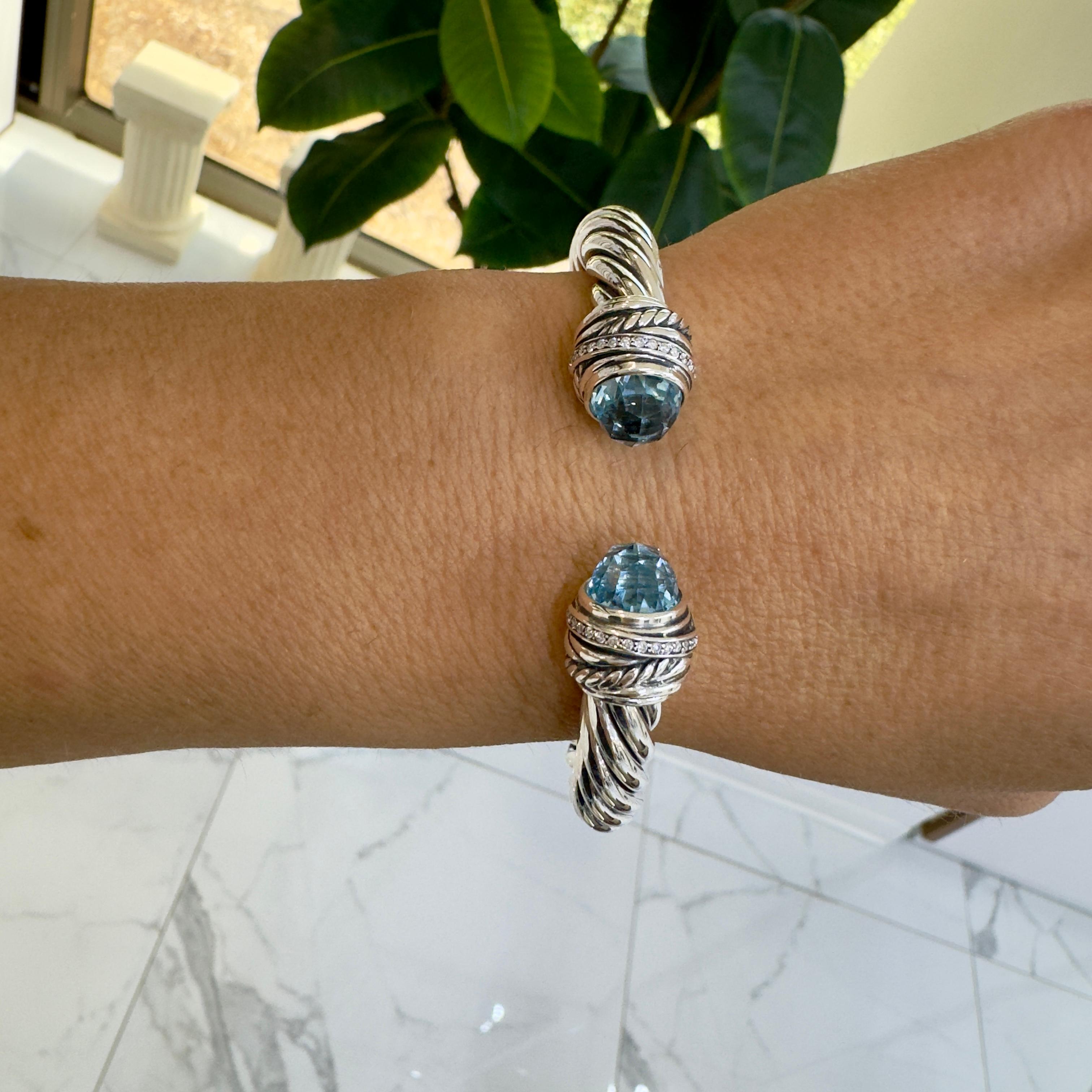 David Yurman Bracciale classico a cavo in argento 925 con topazio e diamanti in vendita 2