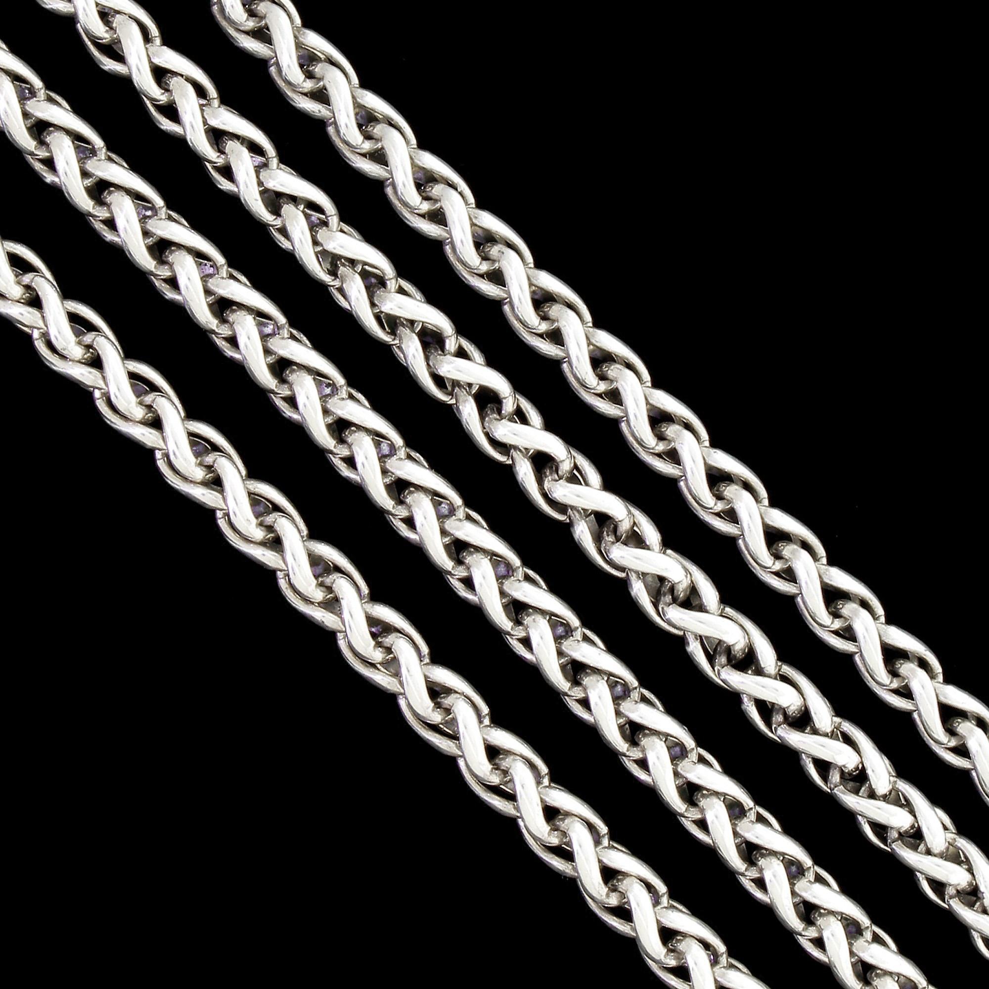 Stylish and elegant David Yurman sterling silver wheat chain rope necklace measuring 26 inches length. This iconic design features 4mm diameter links that are tightly woven and expertly articulated for comfort and flexibility. Could be worn by