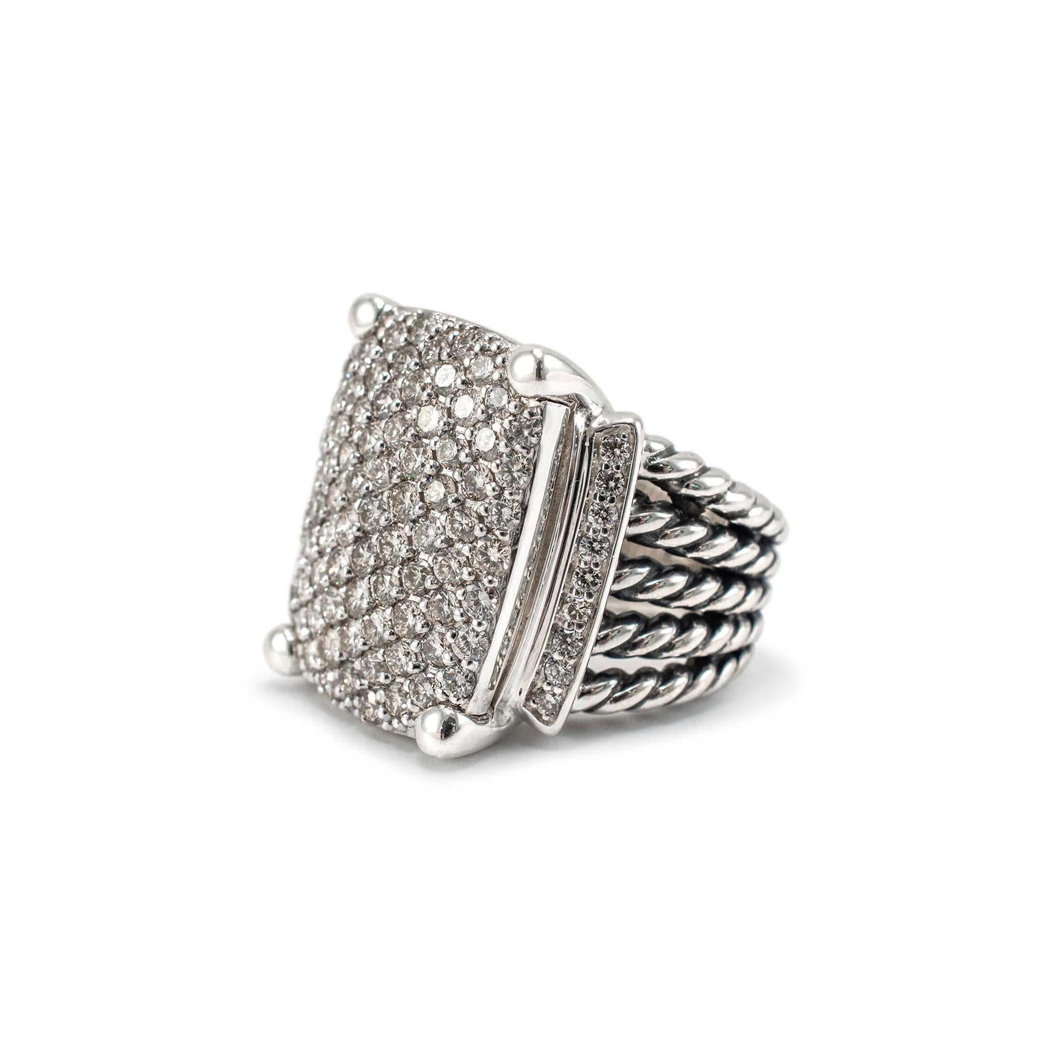 Round Cut David Yurman 925 Sterling Silver Wheaton Diamond Cocktail Ring For Sale