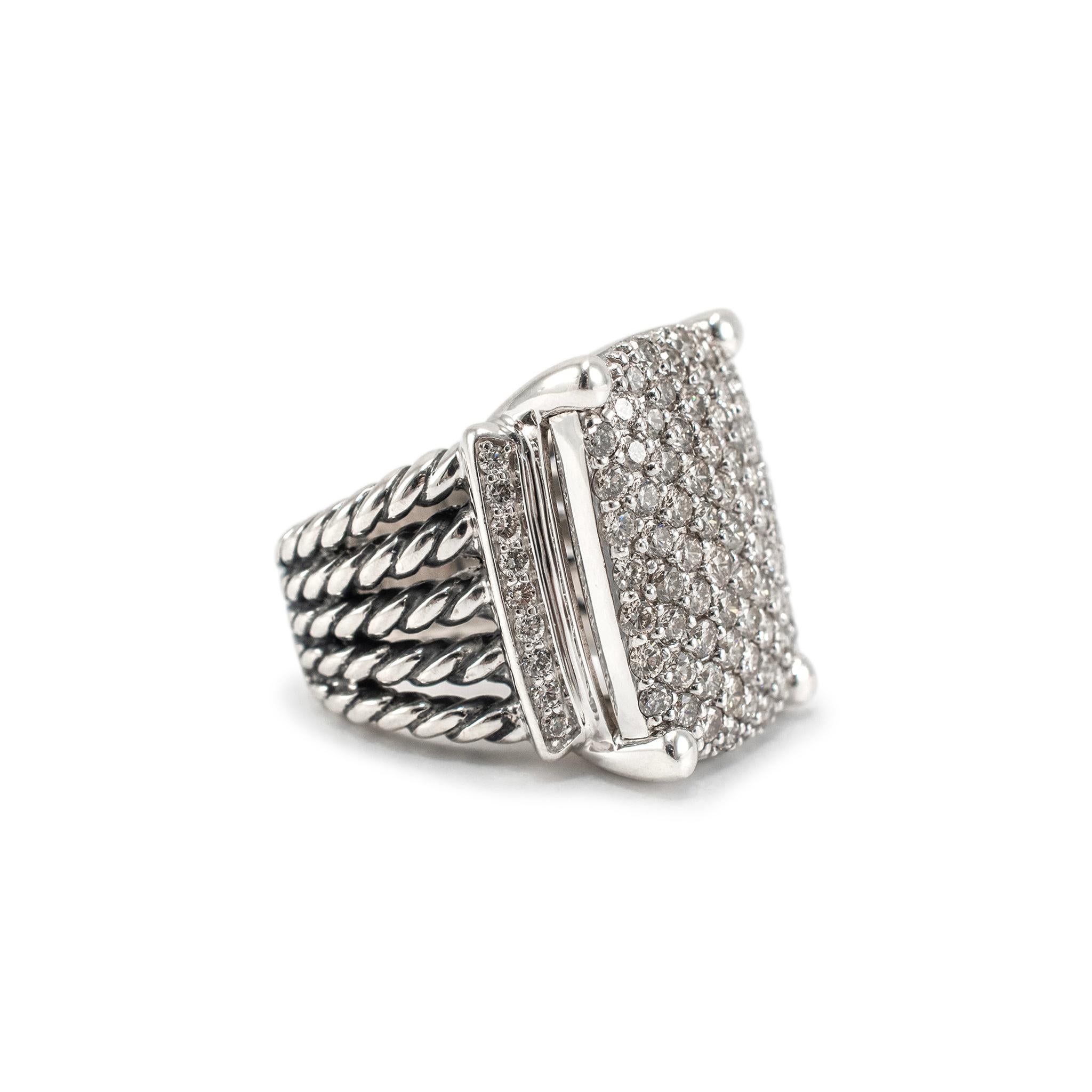 David Yurman 925 Sterling Silver Wheaton Diamond Cocktail Ring In Excellent Condition For Sale In Houston, TX