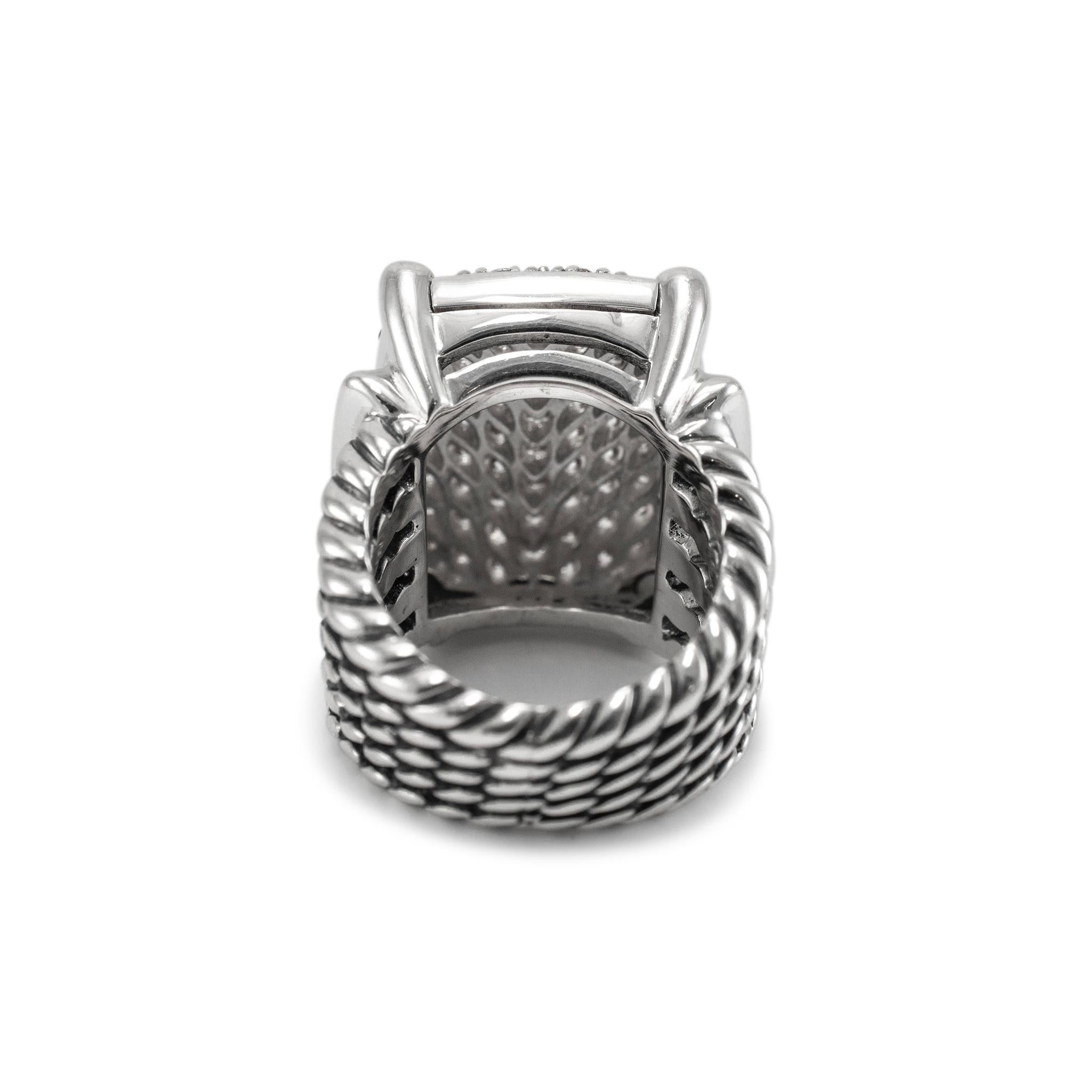 Women's David Yurman 925 Sterling Silver Wheaton Diamond Cocktail Ring For Sale