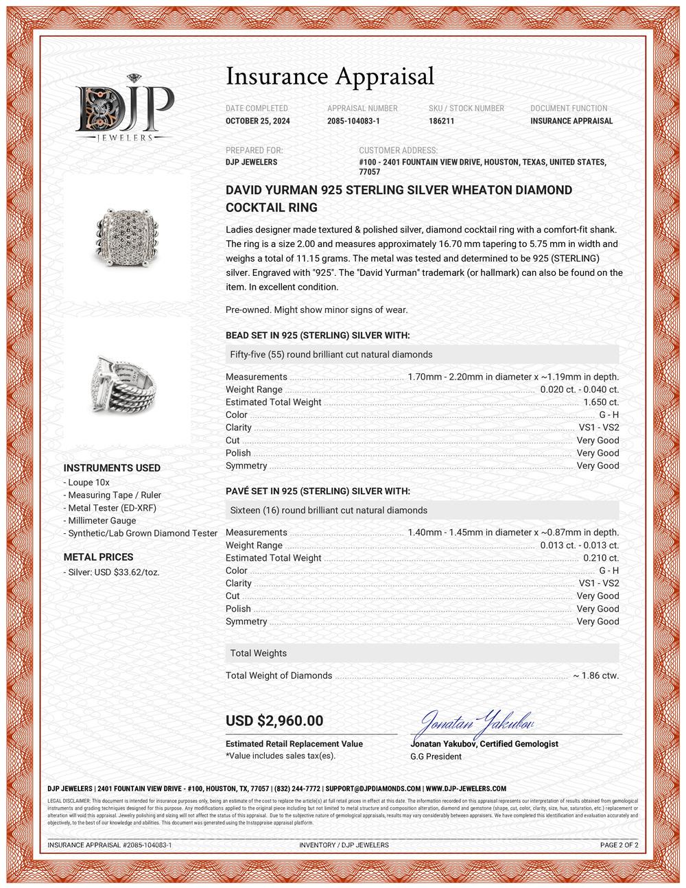 David Yurman 925 Sterlingsilber Wheaton-Diamant-Cocktailring 2