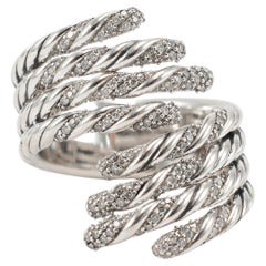 David Yurman 925 Sterling Silver Williow Open Four Row Diamond Cocktail Ring