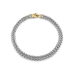 David Yurman 925 Collana con doppia catena di grano in argento 925 e fibbia in oro giallo