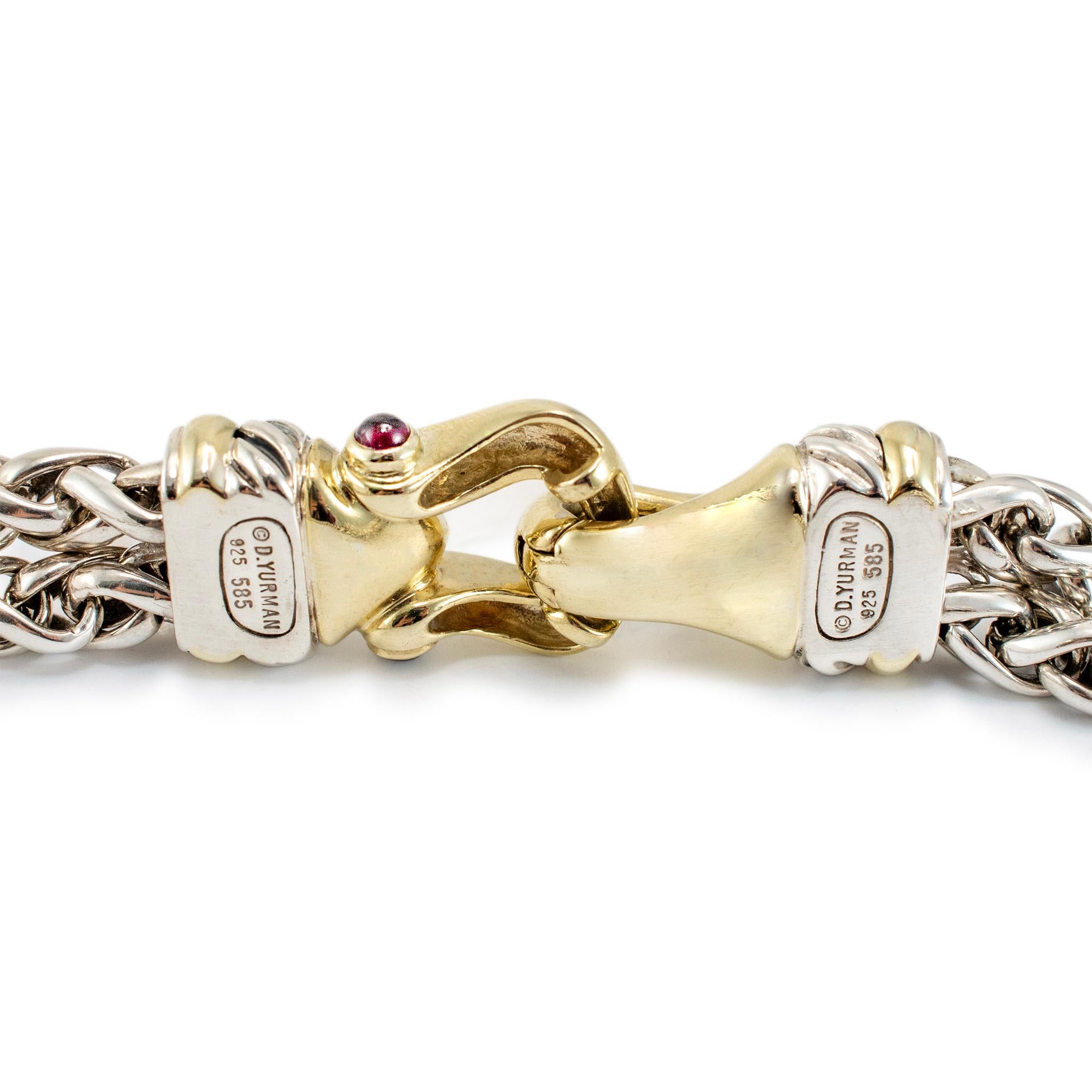 Taglio rotondo David Yurman 925 Collana con doppia catena di grano in argento 925 e fibbia in oro giallo in vendita
