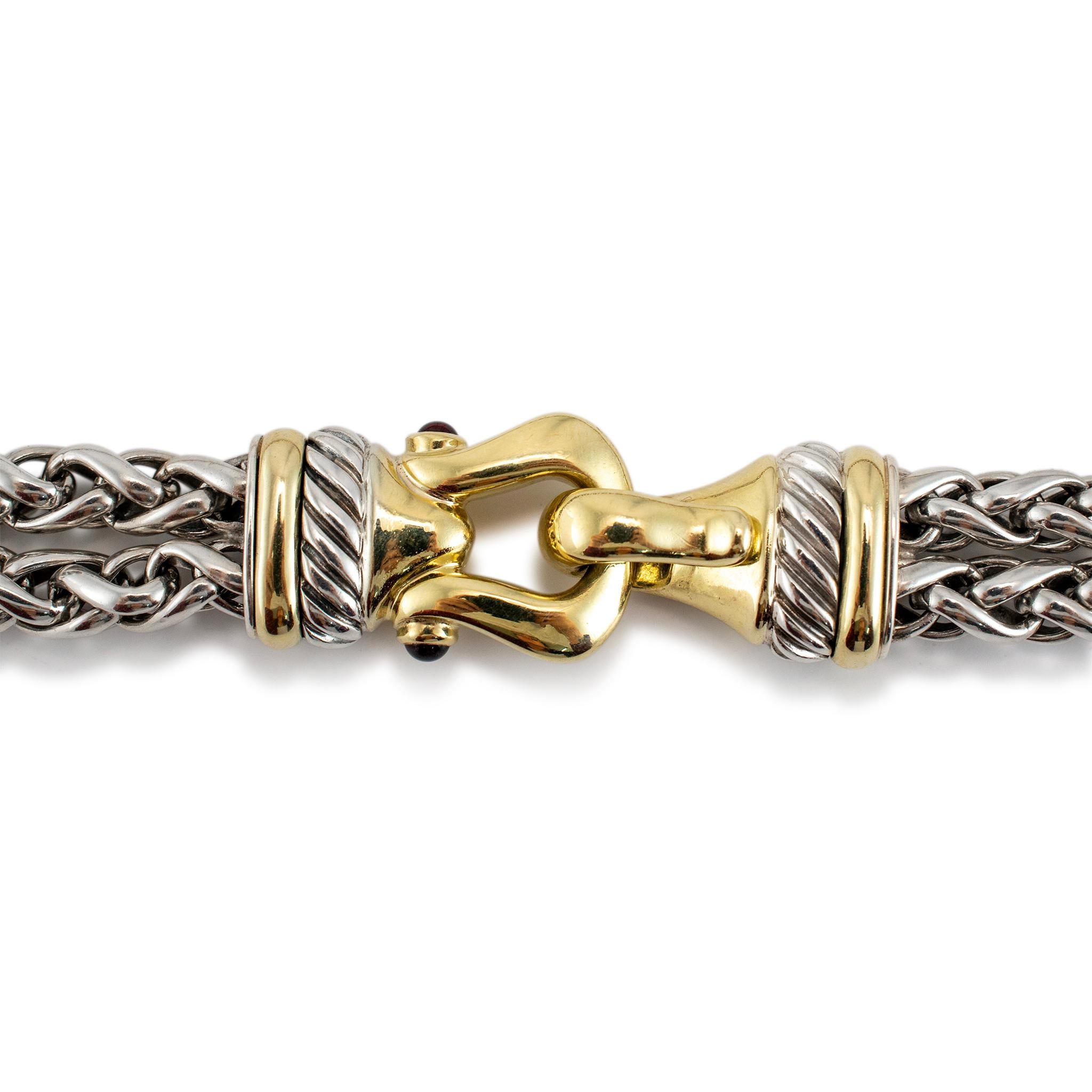 da uomo o donna David Yurman 925 Collana con doppia catena di grano in argento 925 e fibbia in oro giallo in vendita