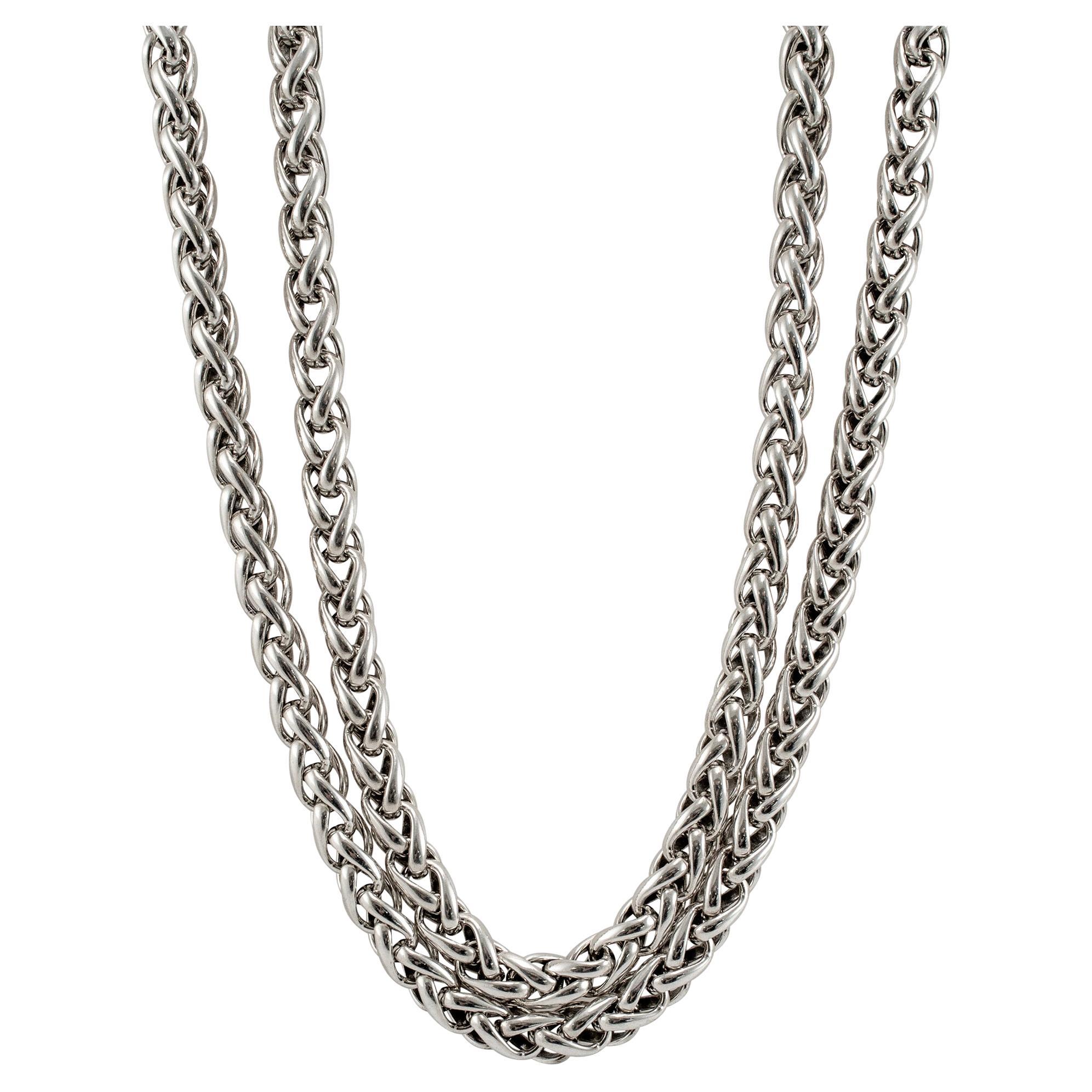 David Yurman 925 Sterling Silver Yellow Gold Buckle Double Wheat Chain Necklace