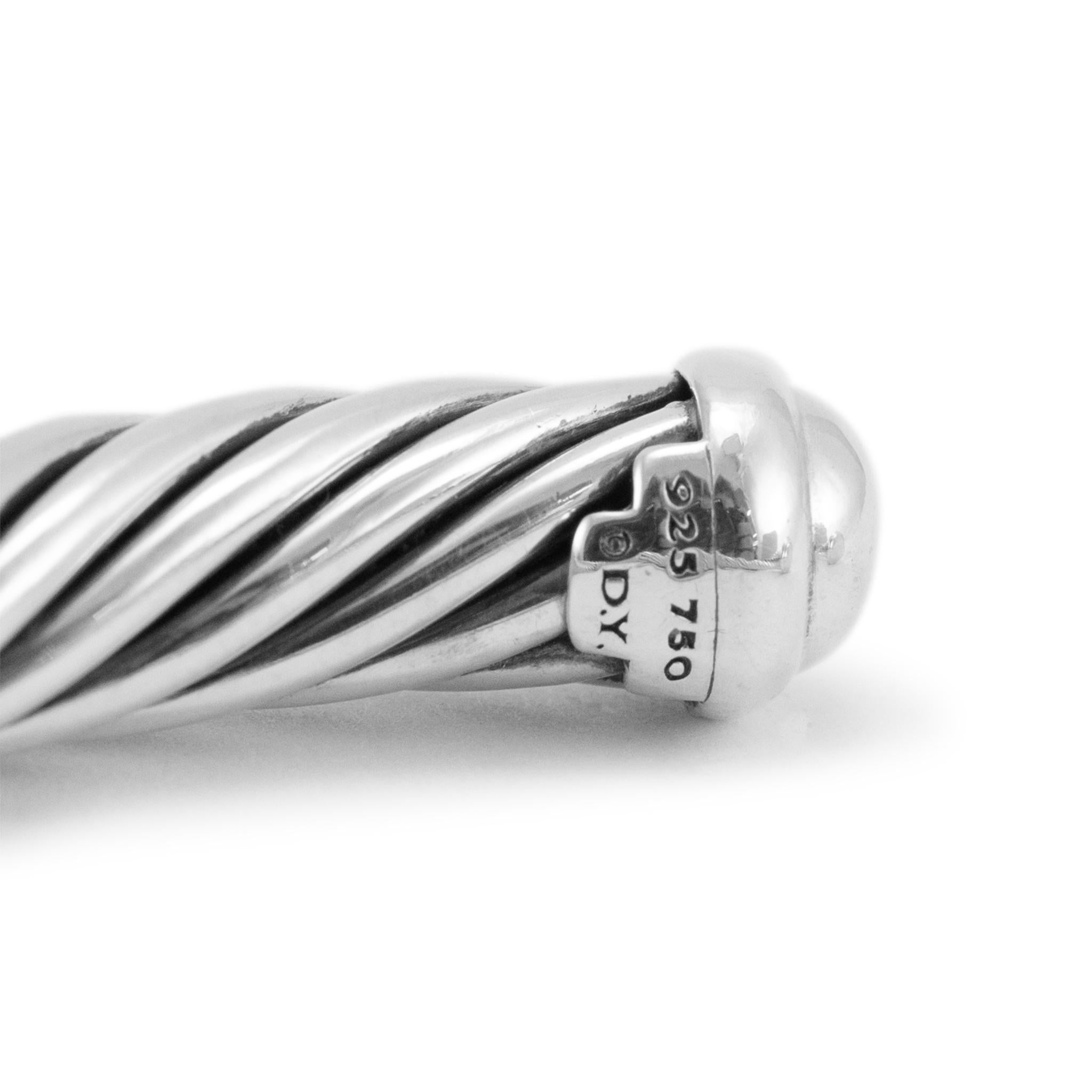David Yurman 925 Sterling Silver Yellow Gold Diamond Classic Cable Cuff Bracelet For Sale 4