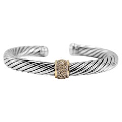 David Yurman Plata de ley 925 Oro amarillo Diamante Brazalete clásico con cable