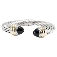 David Yurman Bracciale classico a cavo in argento 925 e oro giallo con onice