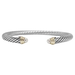 David Yurman Bracciale classico con cavo in argento 925 e perle in oro giallo