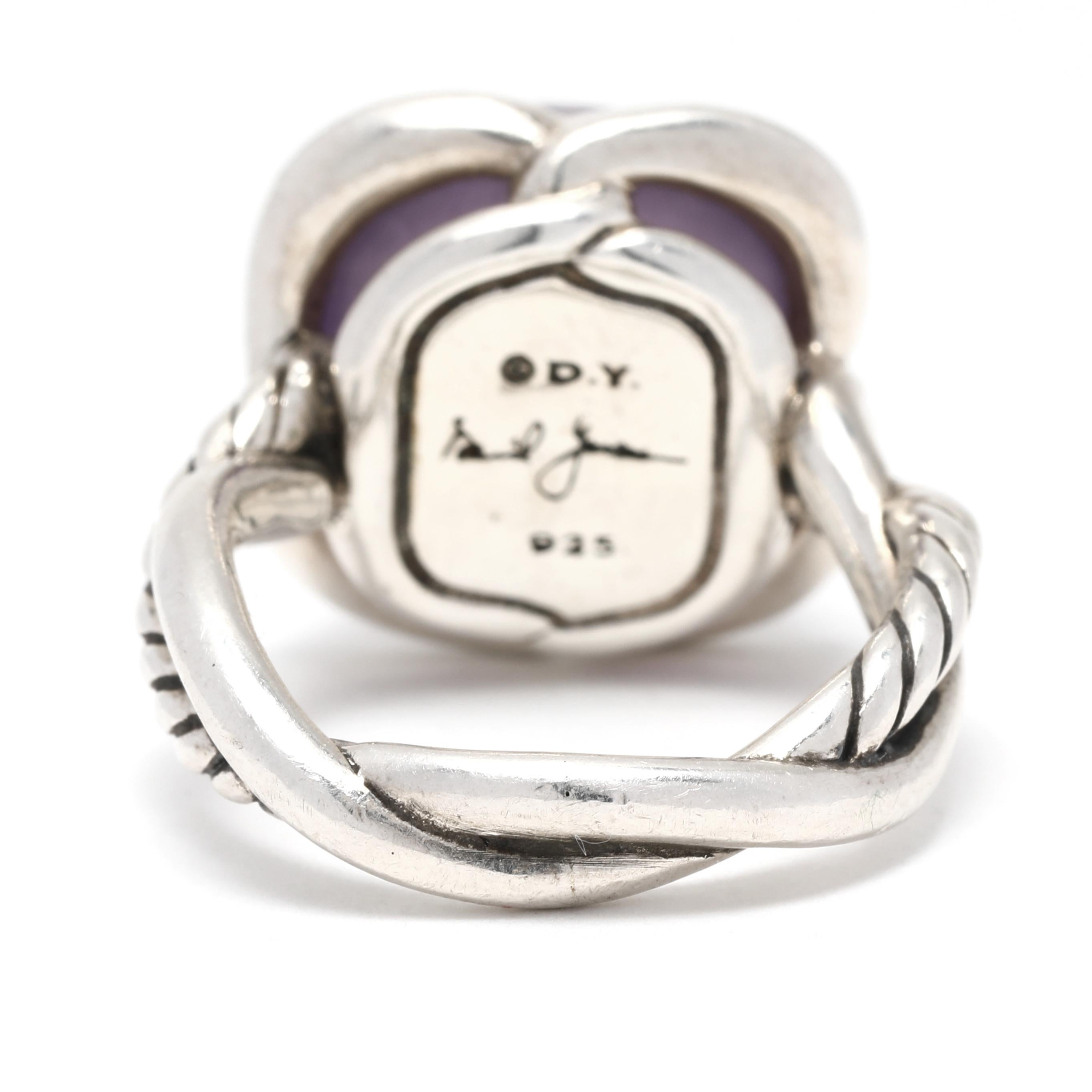 Round Cut David Yurman 9.5 Carat Amethyst Infinity Ring, Sterling Silver, Ring, Large For Sale