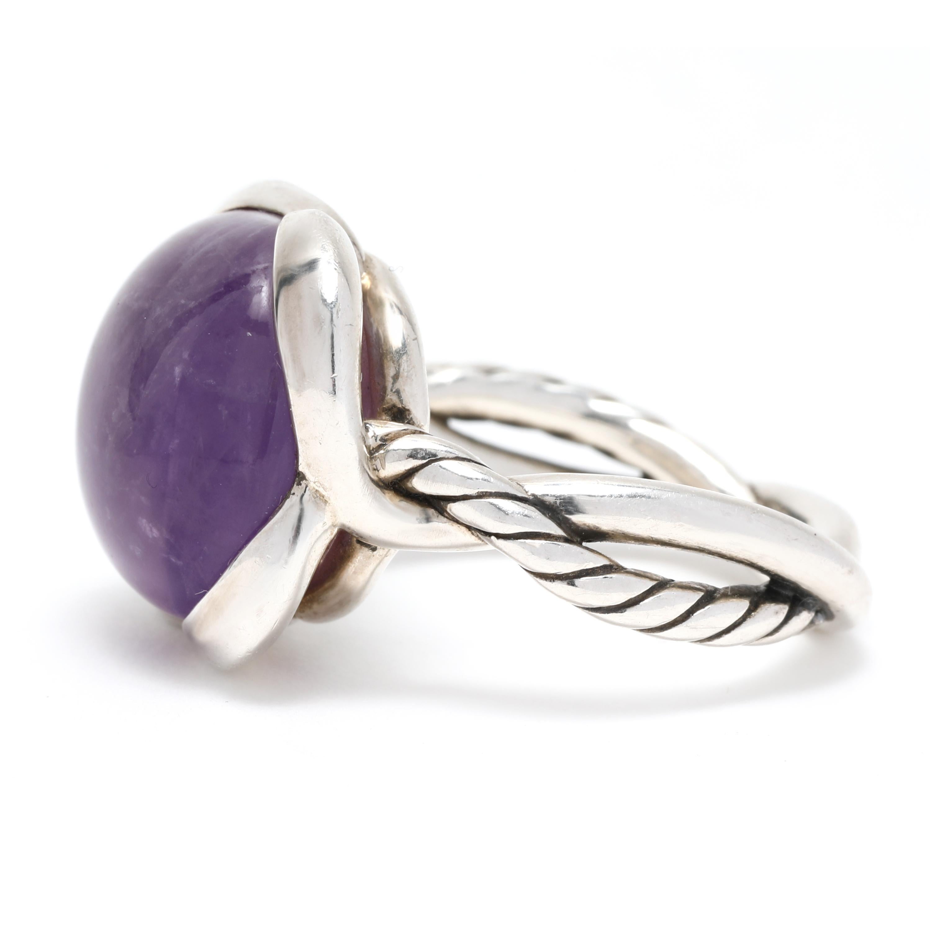 David Yurman 9.5 Carat Amethyst Infinity Ring, Sterling Silver, Ring, Large In Good Condition For Sale In McLeansville, NC