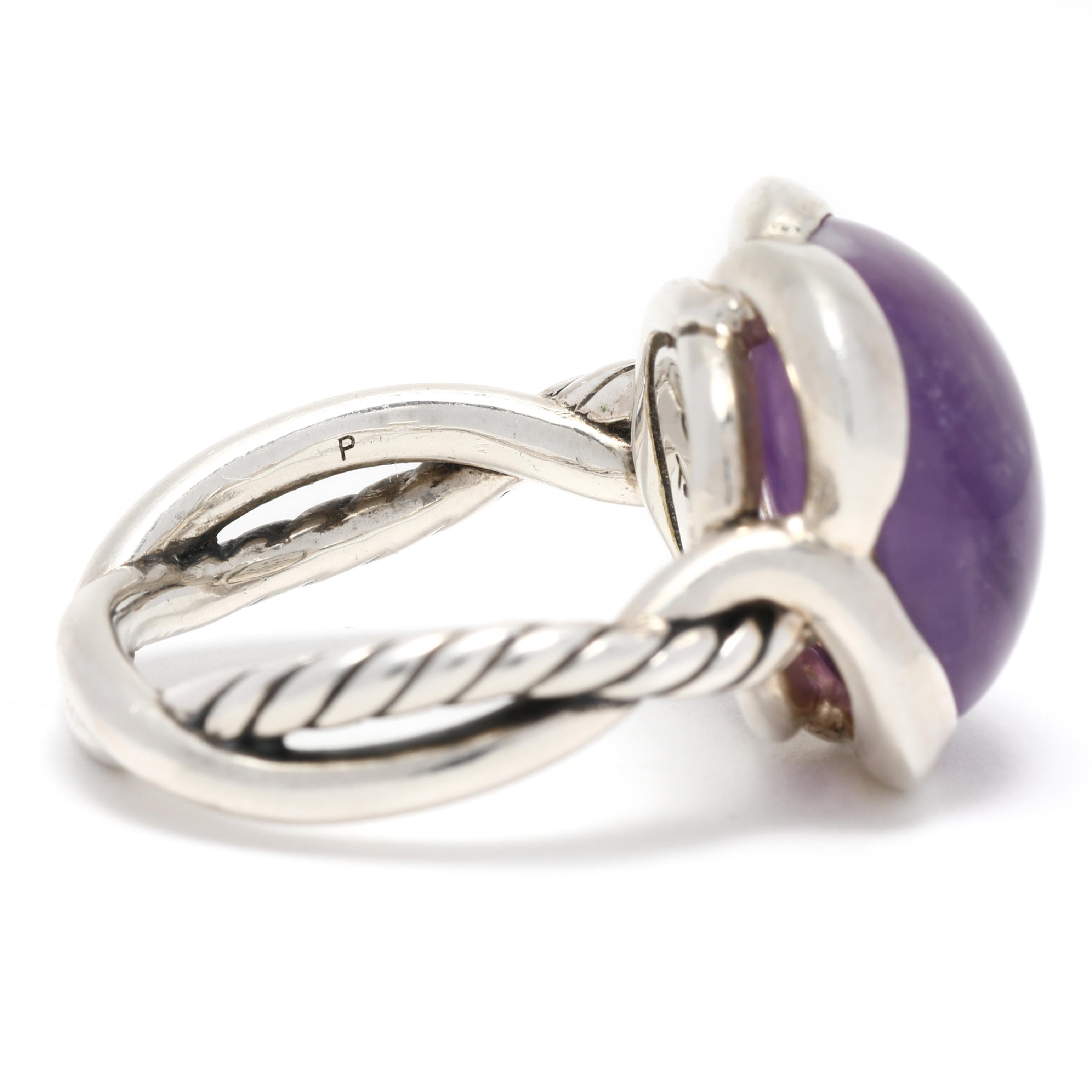 Women's or Men's David Yurman 9.5 Carat Amethyst Infinity Ring, Sterling Silver, Ring, Large For Sale
