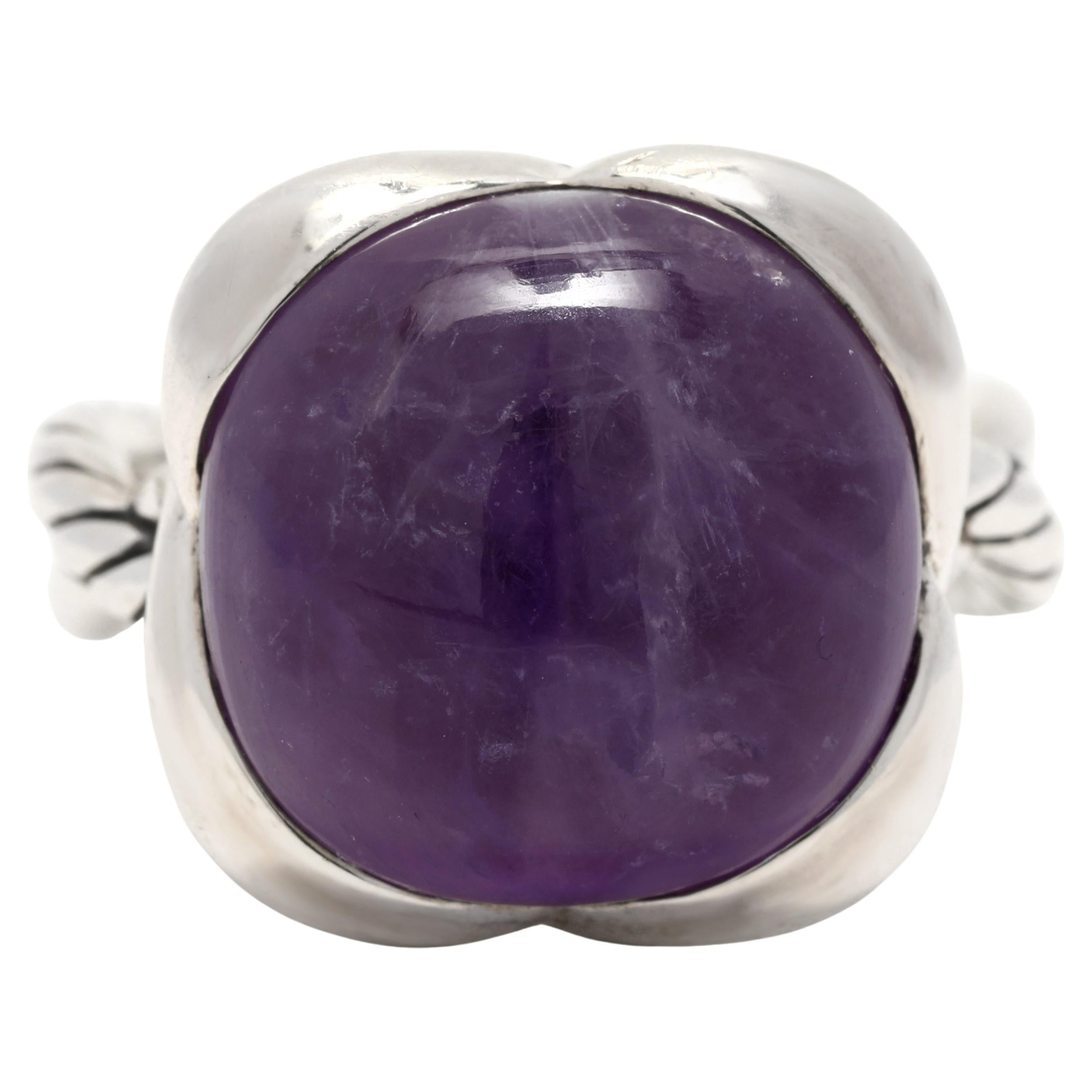 David Yurman 9.5 Carat Amethyst Infinity Ring, Sterling Silver, Ring, Large For Sale