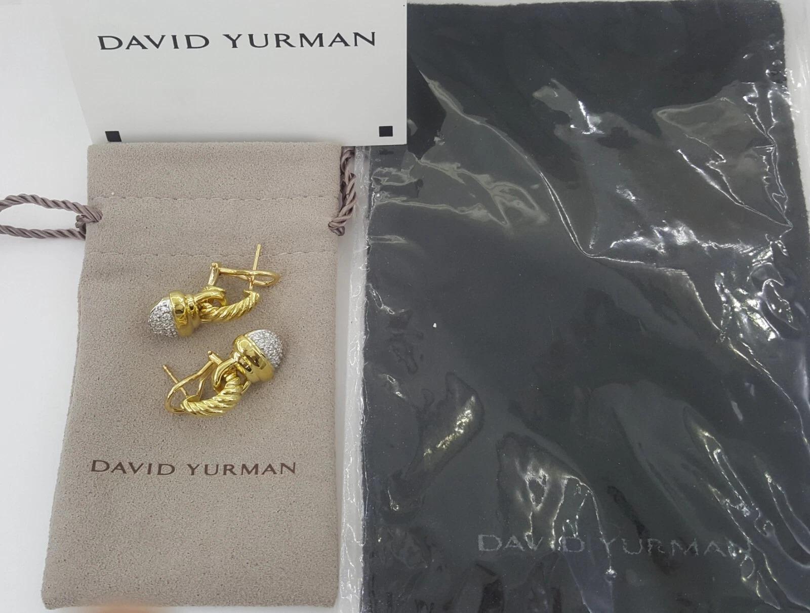 David Yurman: 0,3 Karat Tropfenohrringe mit Eichelpavé-Diamant im runden Brillantschliff in 18 Karat (Rundschliff) im Angebot