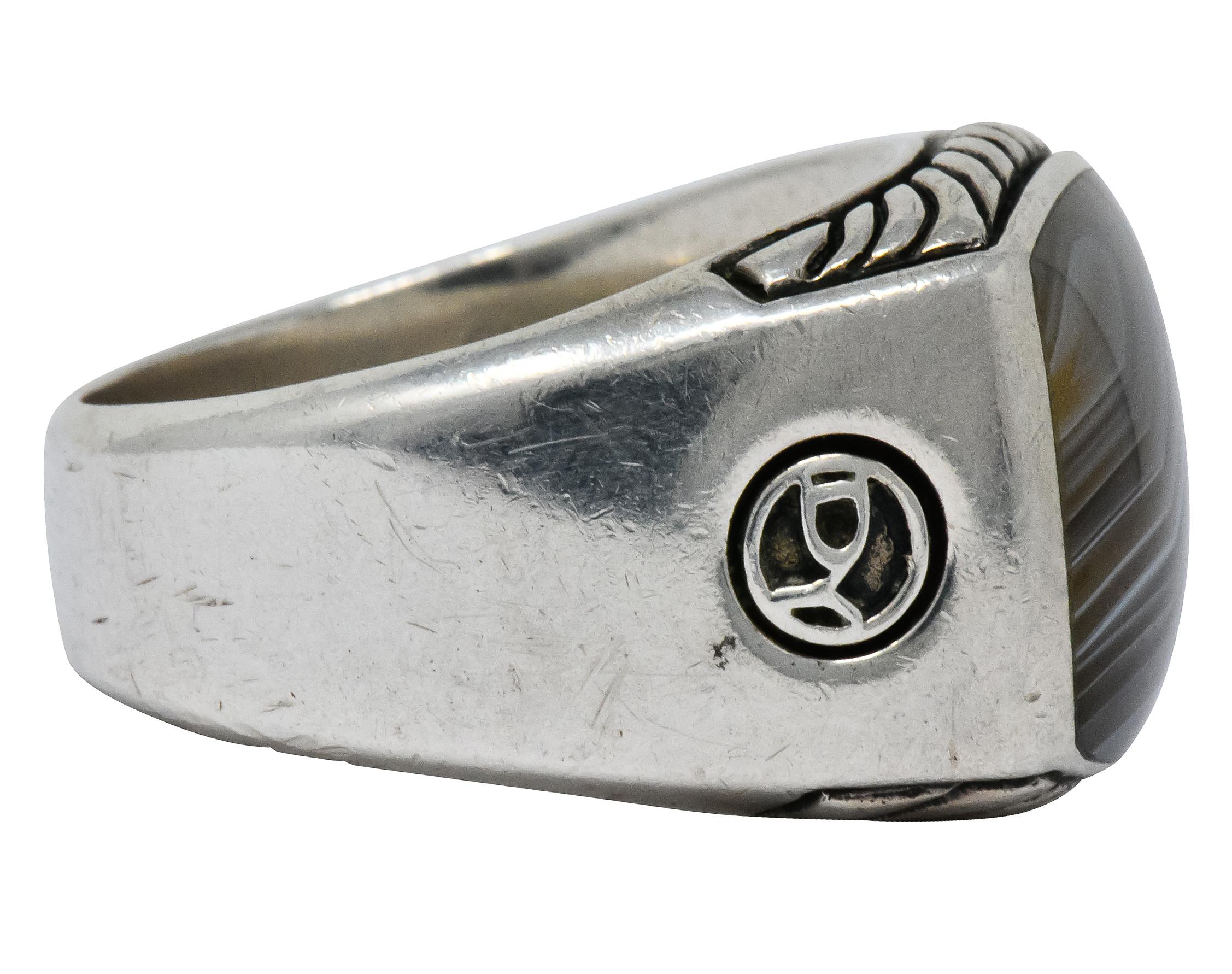 Contemporary David Yurman Agate Sterling Silver Men's Exotic Stone Ring