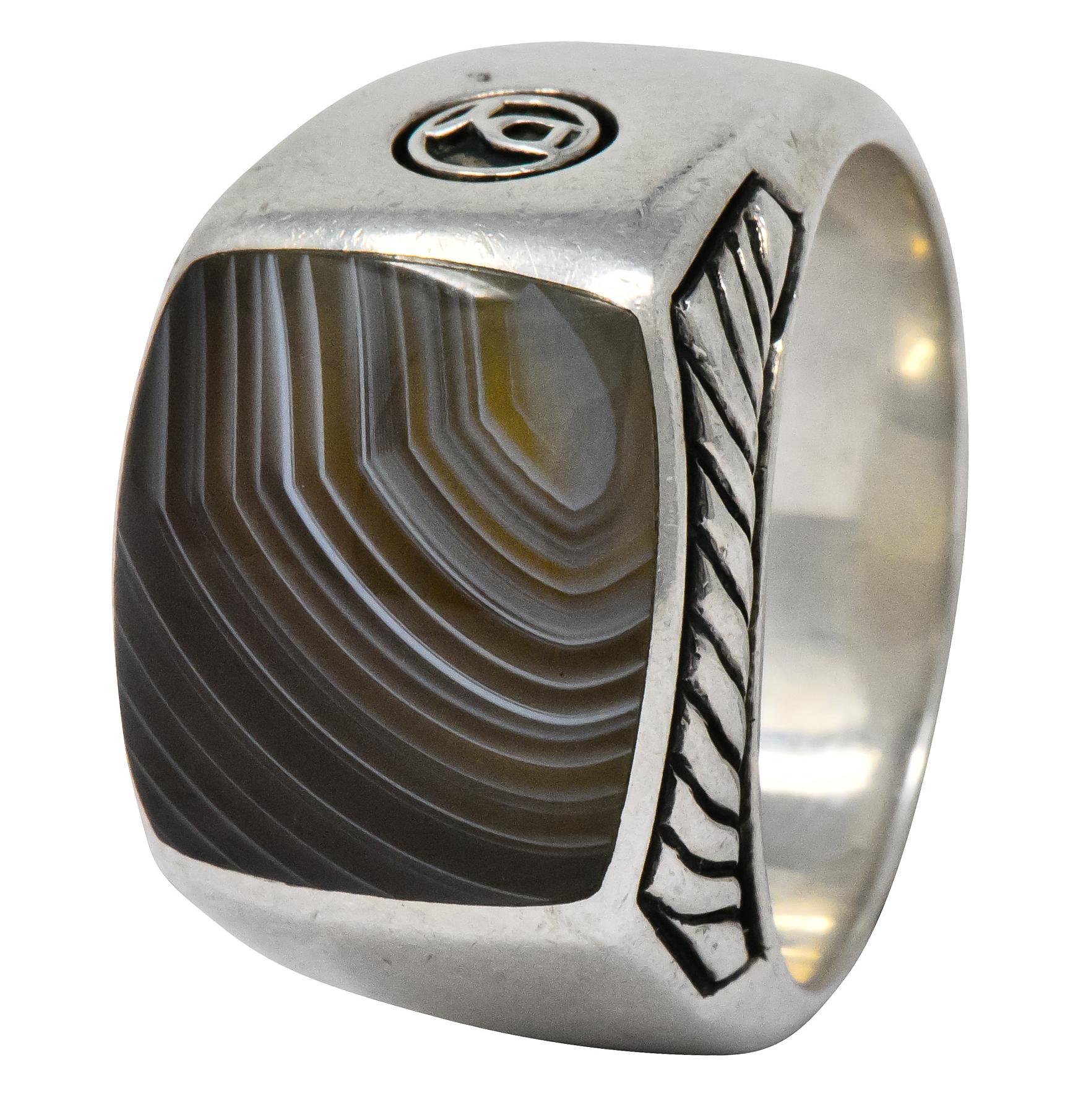 David Yurman Agate Sterling Silver Men's Exotic Stone Ring 3